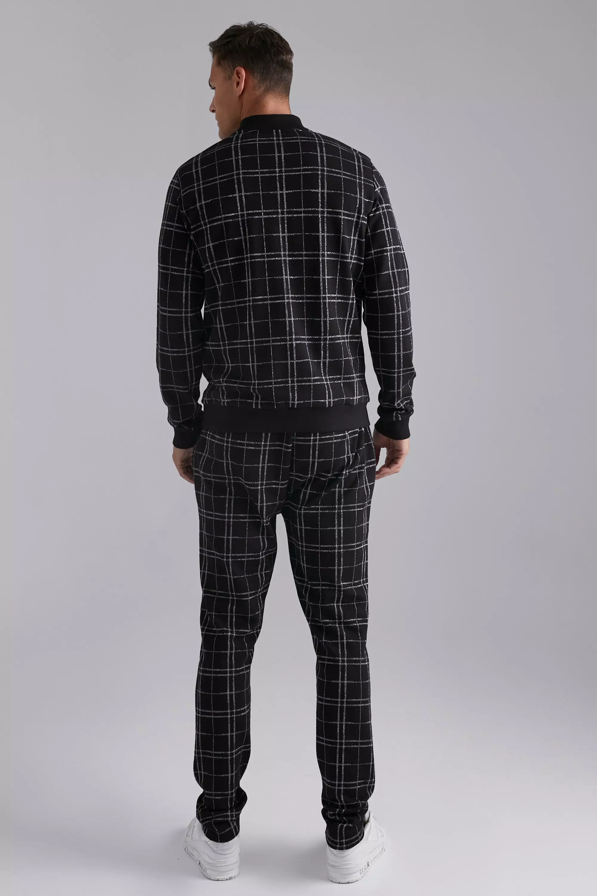 Black Tall Smart Plaid Bomber Jacket alternative image
