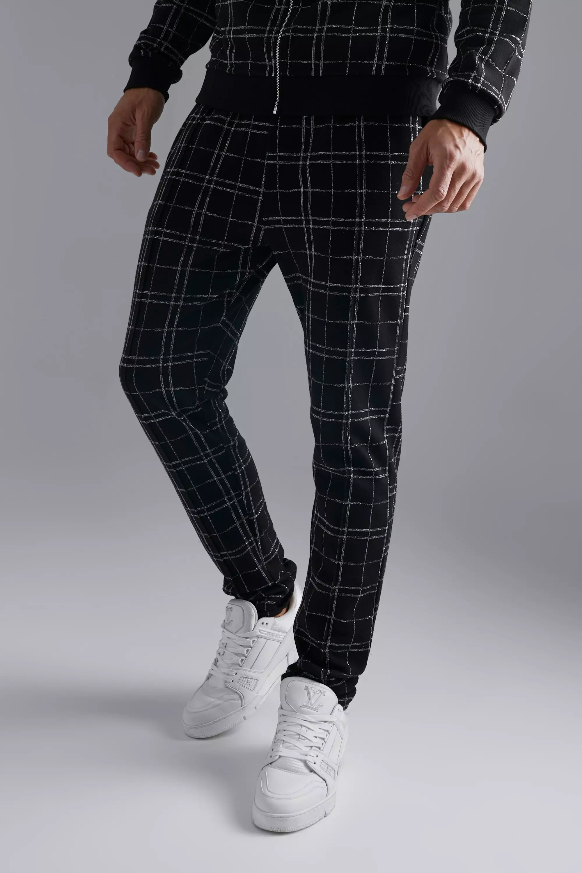 Black Tall Skinny Fit Smart Plaid Pants