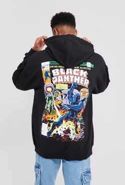 Oversized Black Panther Comic License Hoodie Black