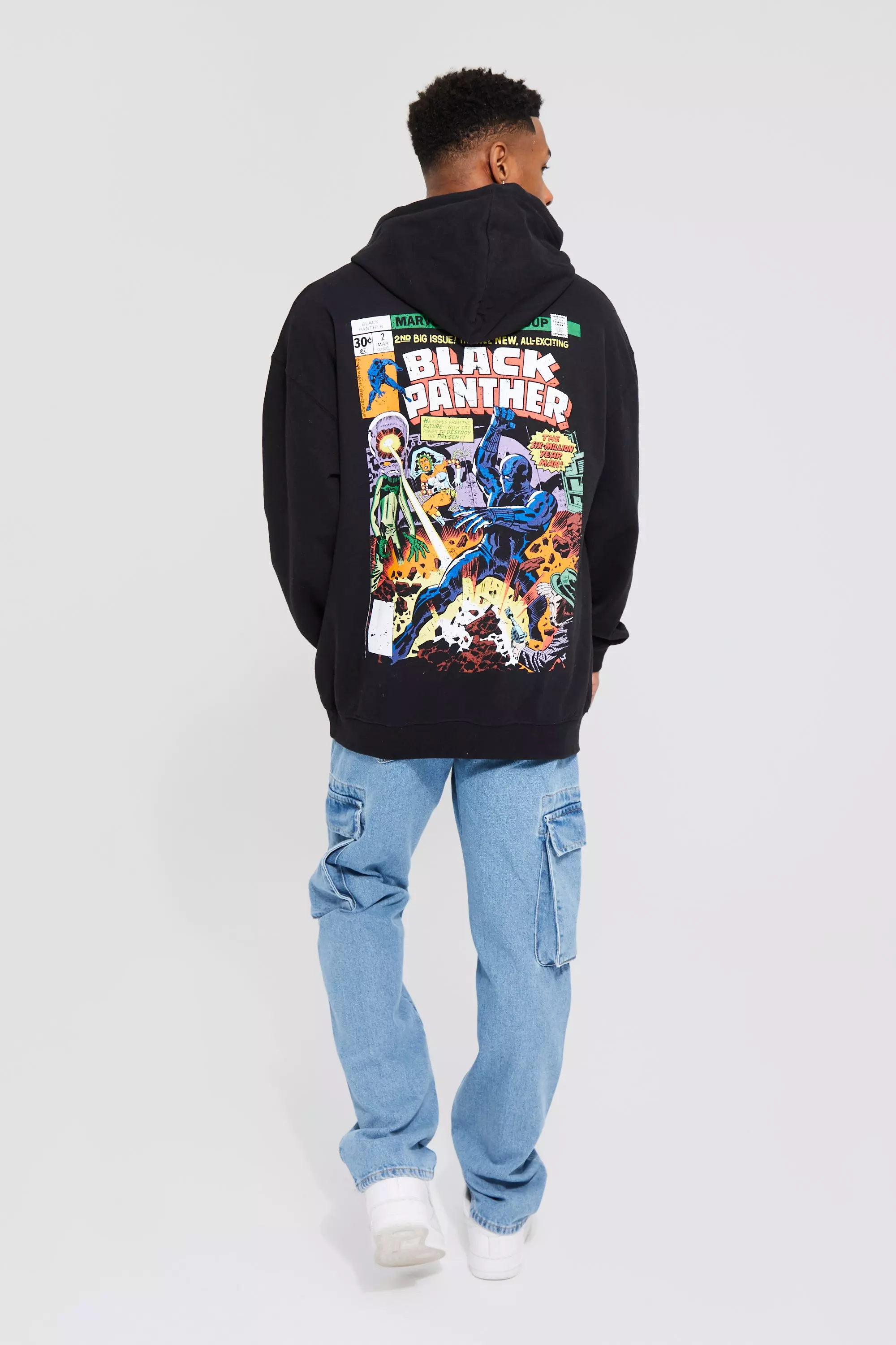 Oversized Black Panther Comic License Hoodie | boohooMAN USA