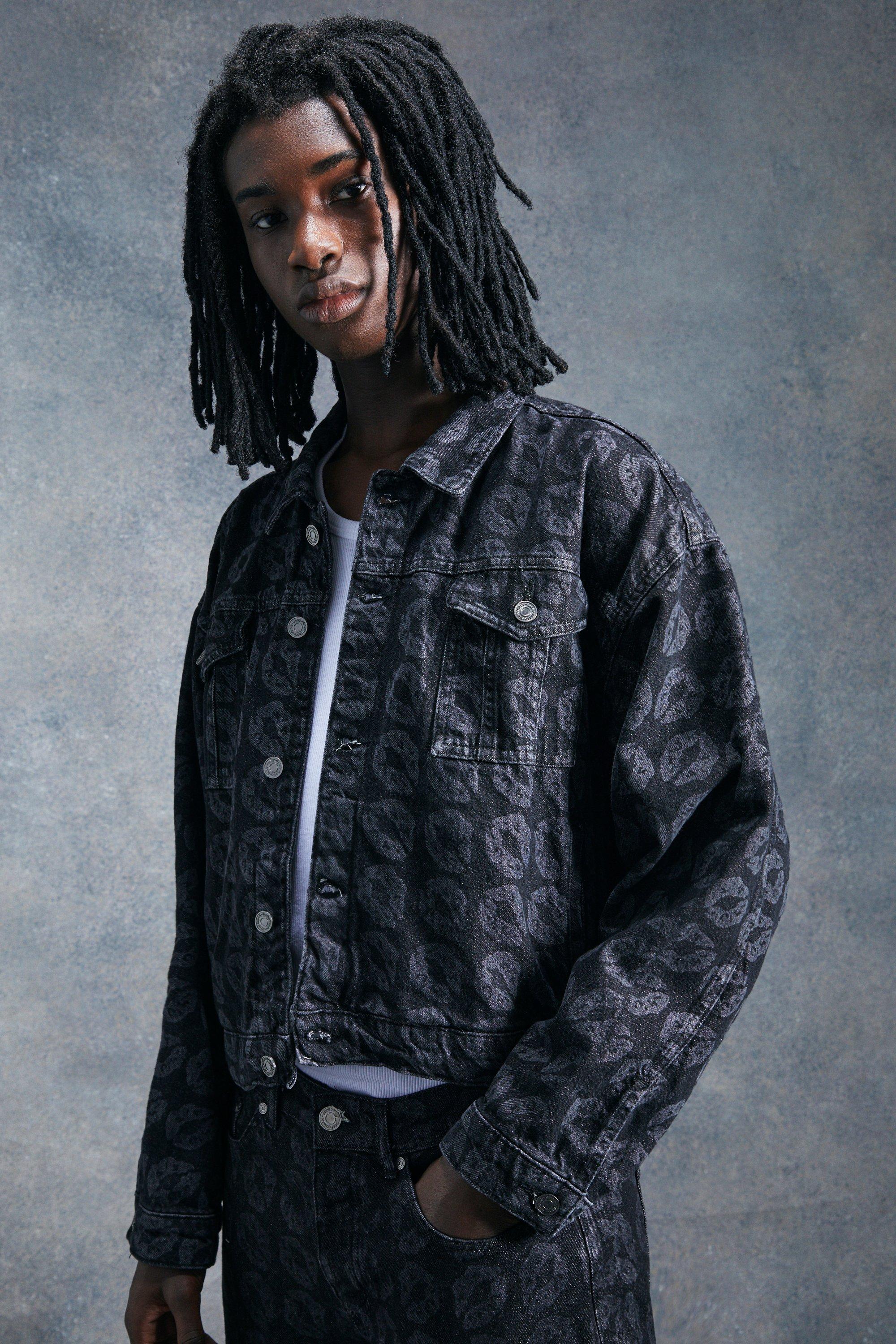 Giacca Squadrata Con Stampa Di Labbra Al Laser, Washed black