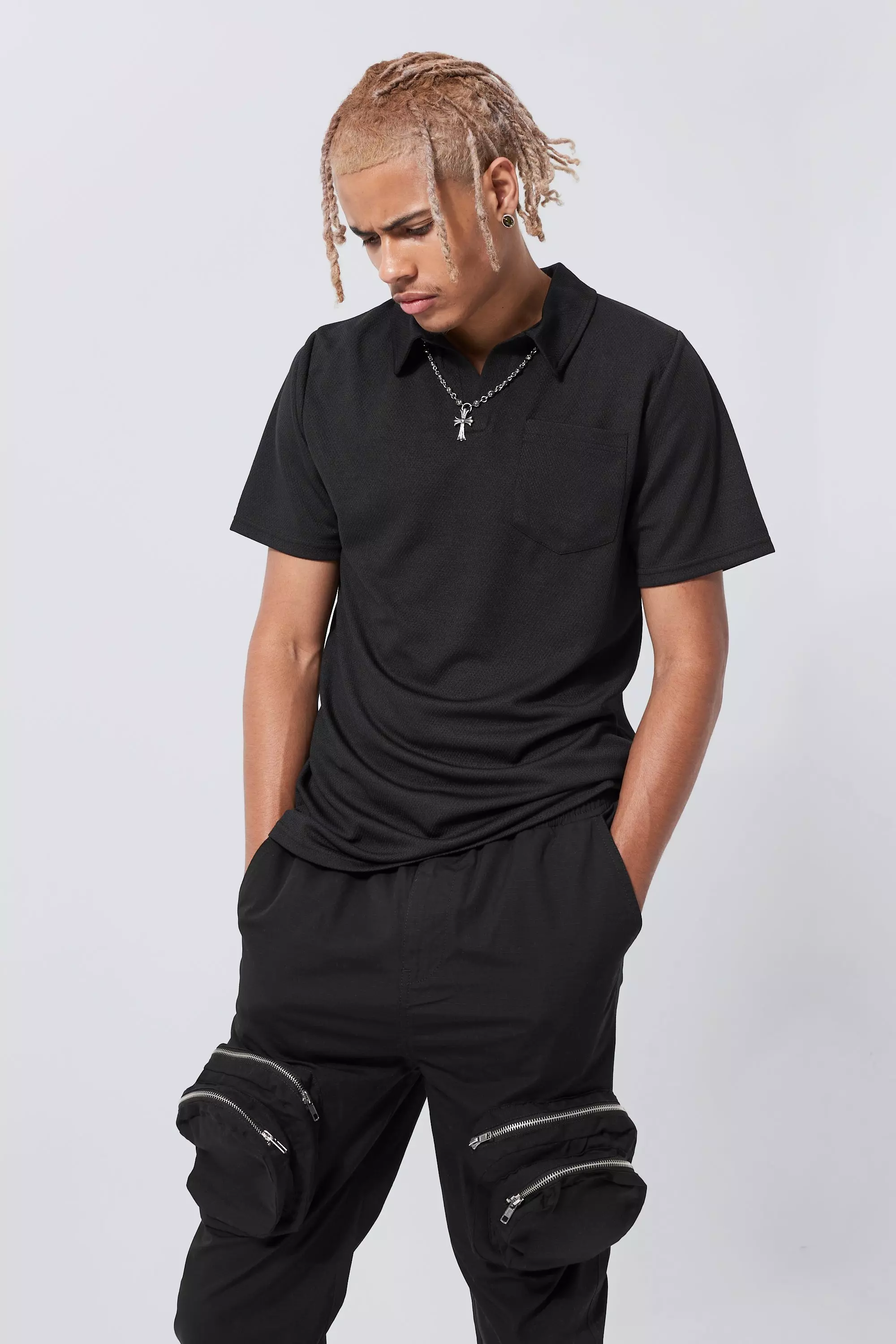 Boohoo Mens Oversized V Neck Heavy Mesh Football Top - Black