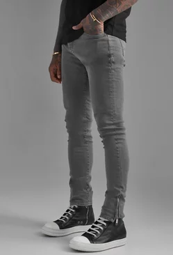 Grey Skinny Stretch Jeans With Zips
