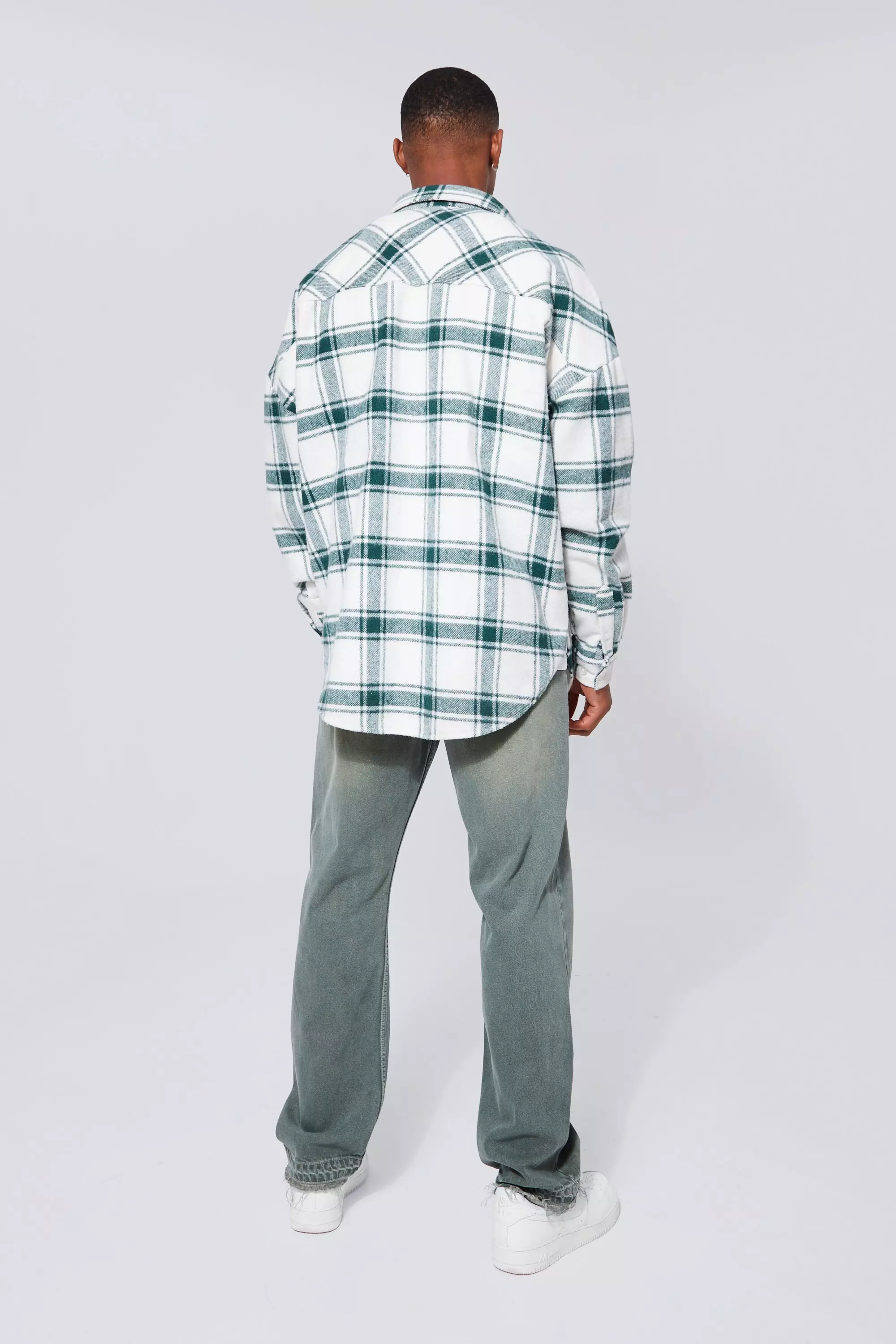 Green Check Oversized Overshirt With Curved Hem alternative image