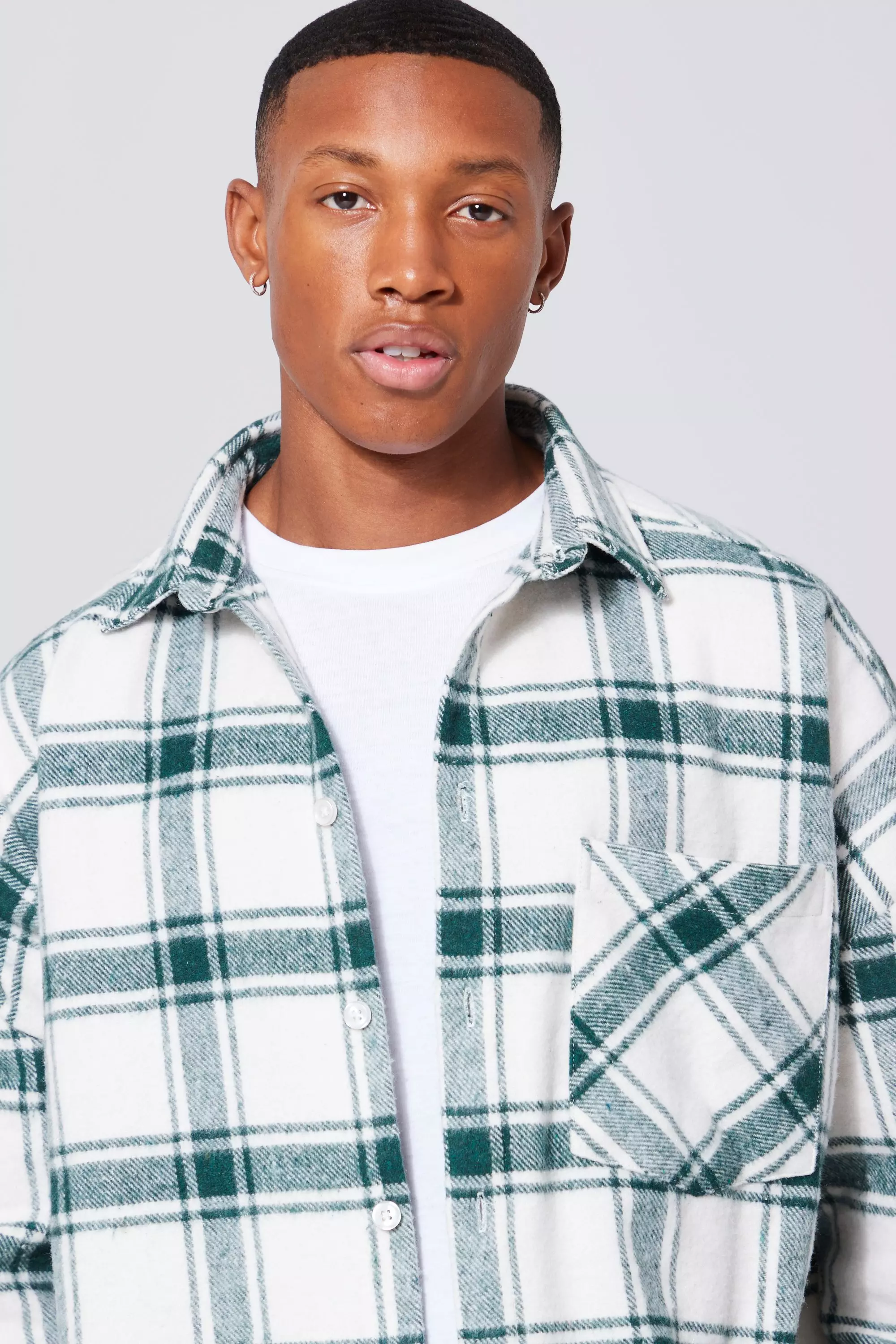 Green Check Oversized Overshirt With Curved Hem alternative image