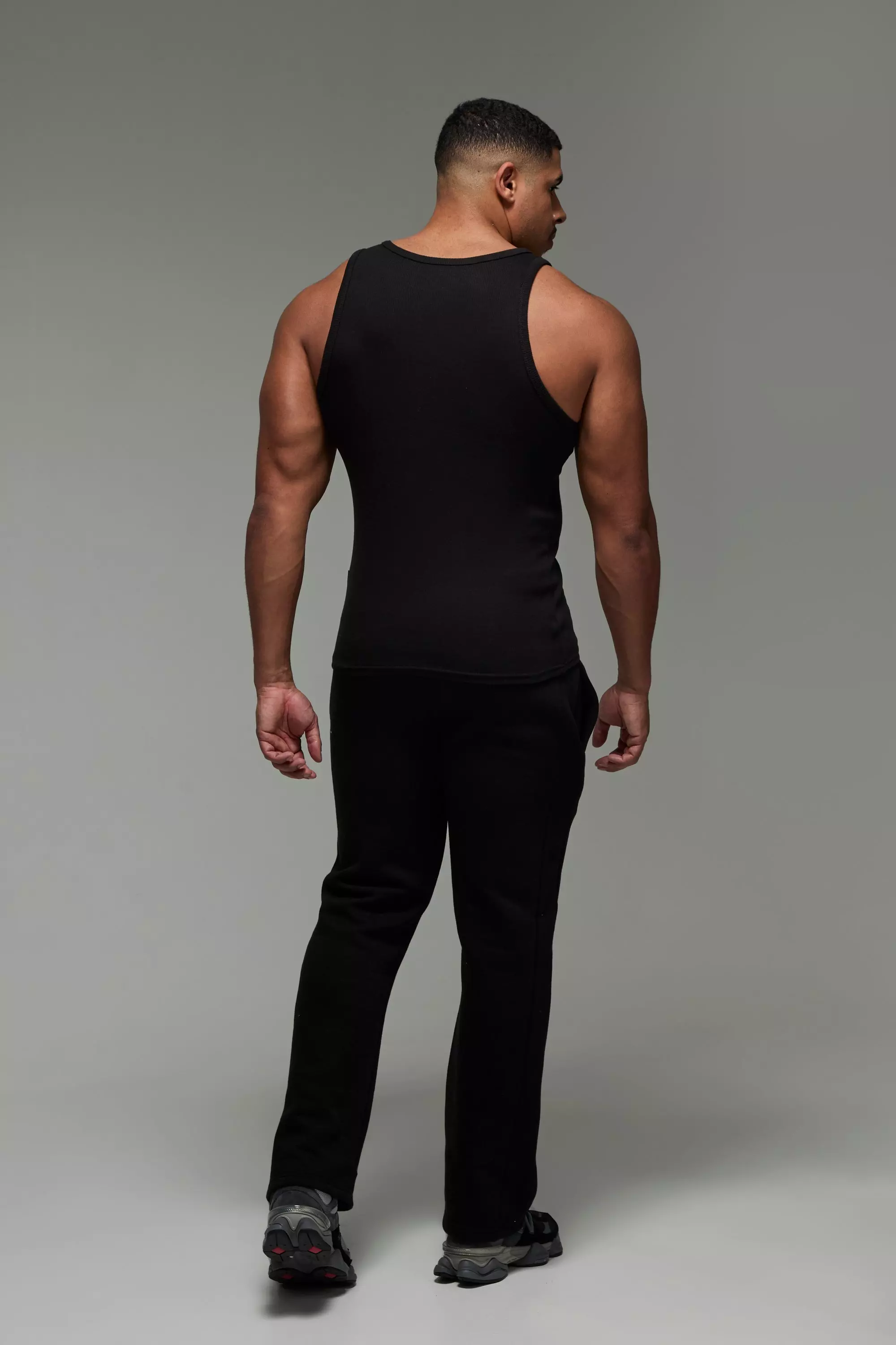 Black Man Active Gym Muscle Fit Ribbed Vest alternative image