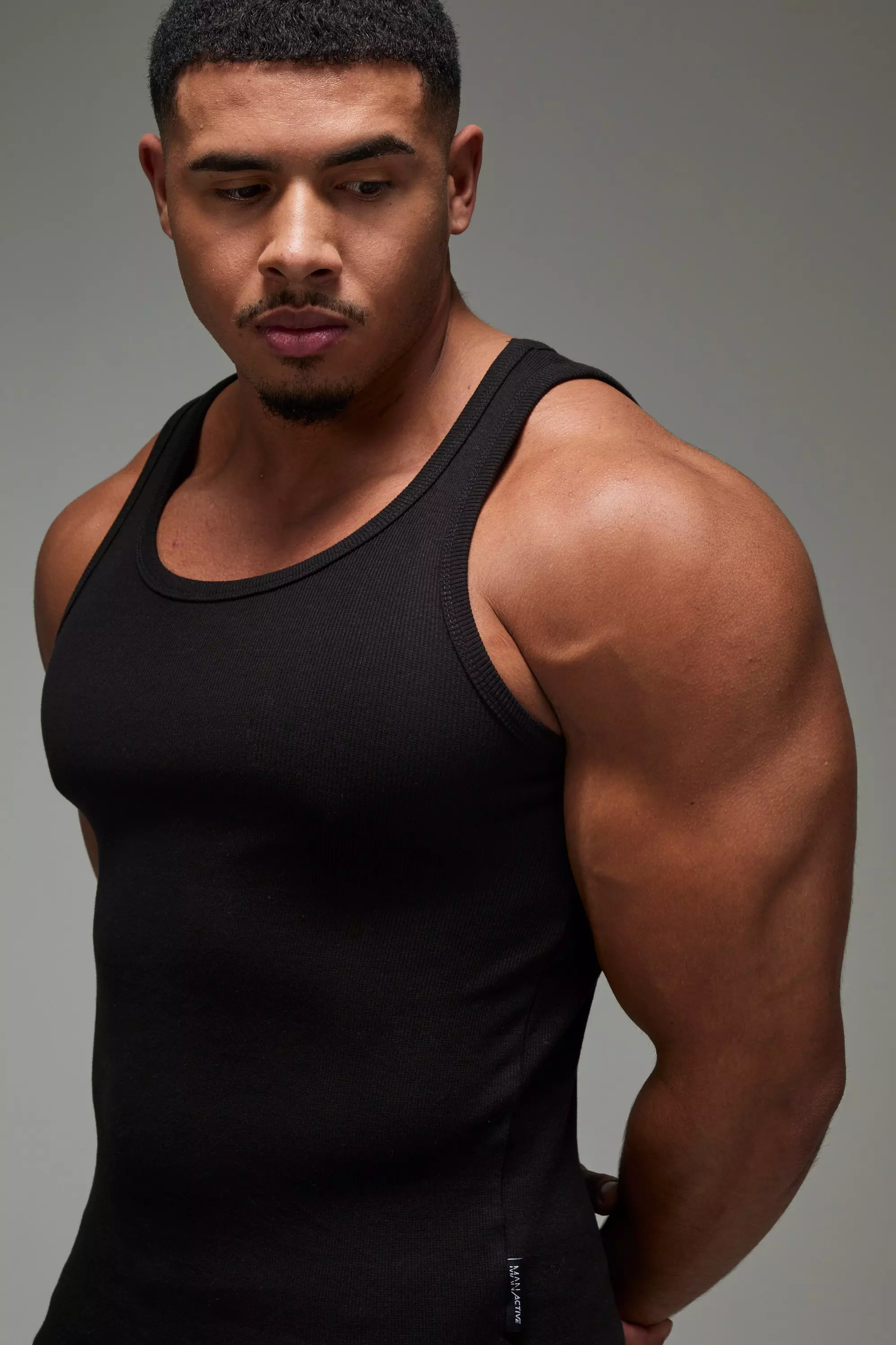 Black Man Active Gym Muscle Fit Ribbed Vest alternative image