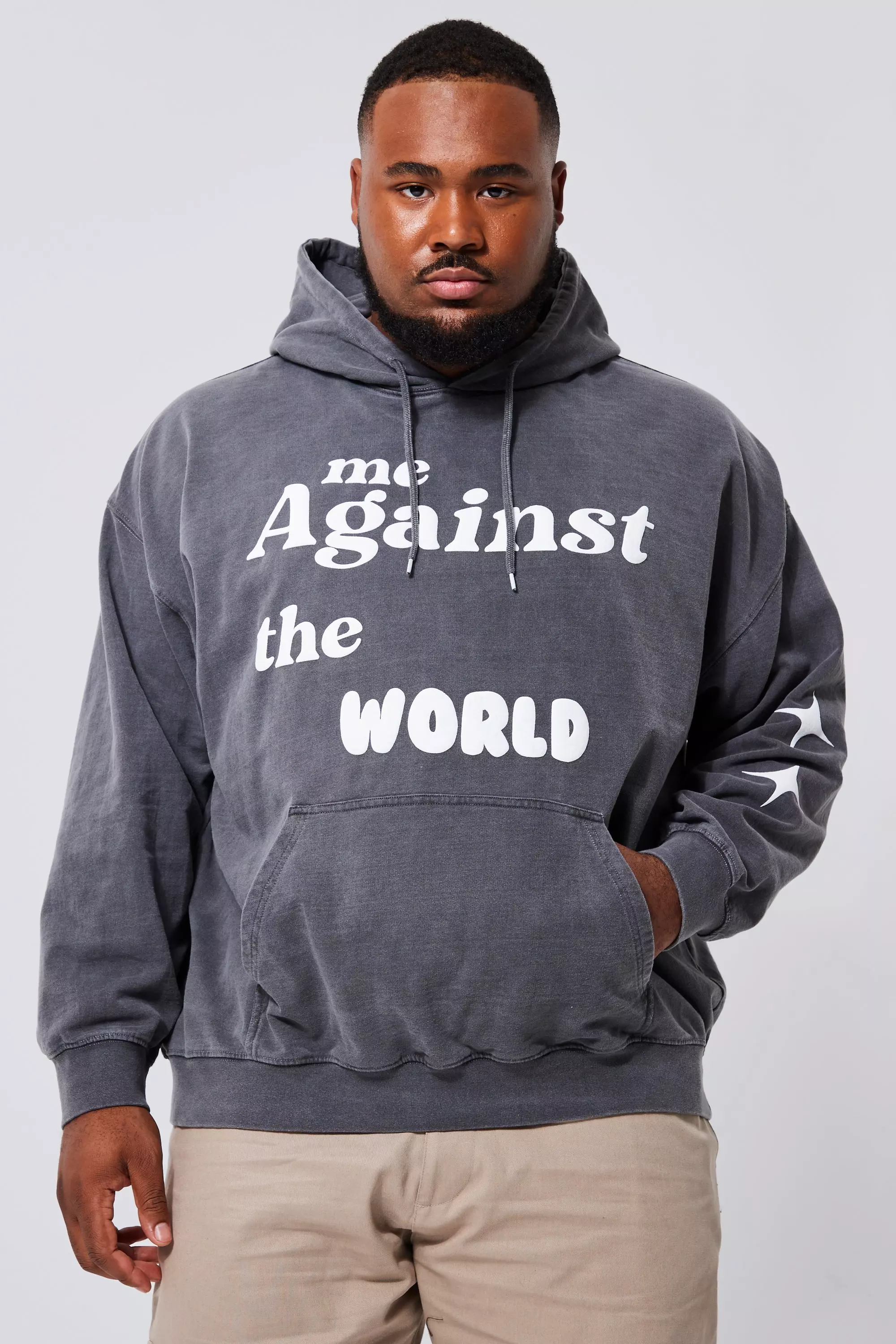 Charcoal Plus Overdye Text Puff Print Hoodie alternative image