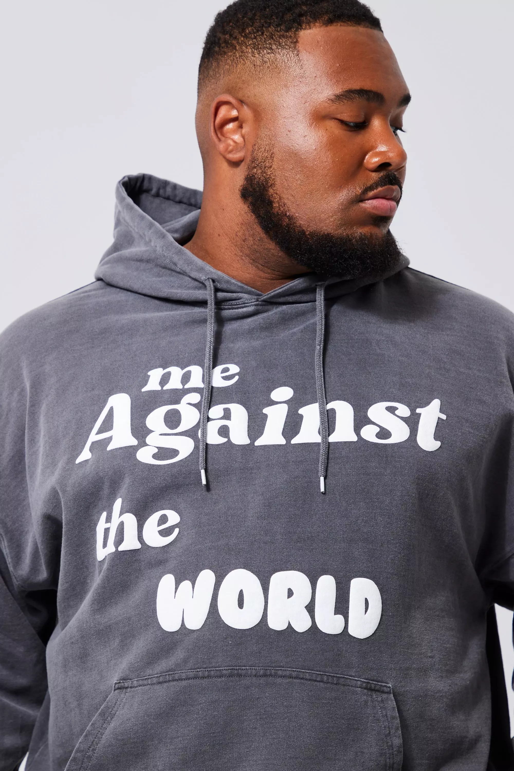 Charcoal Plus Overdye Text Puff Print Hoodie alternative image