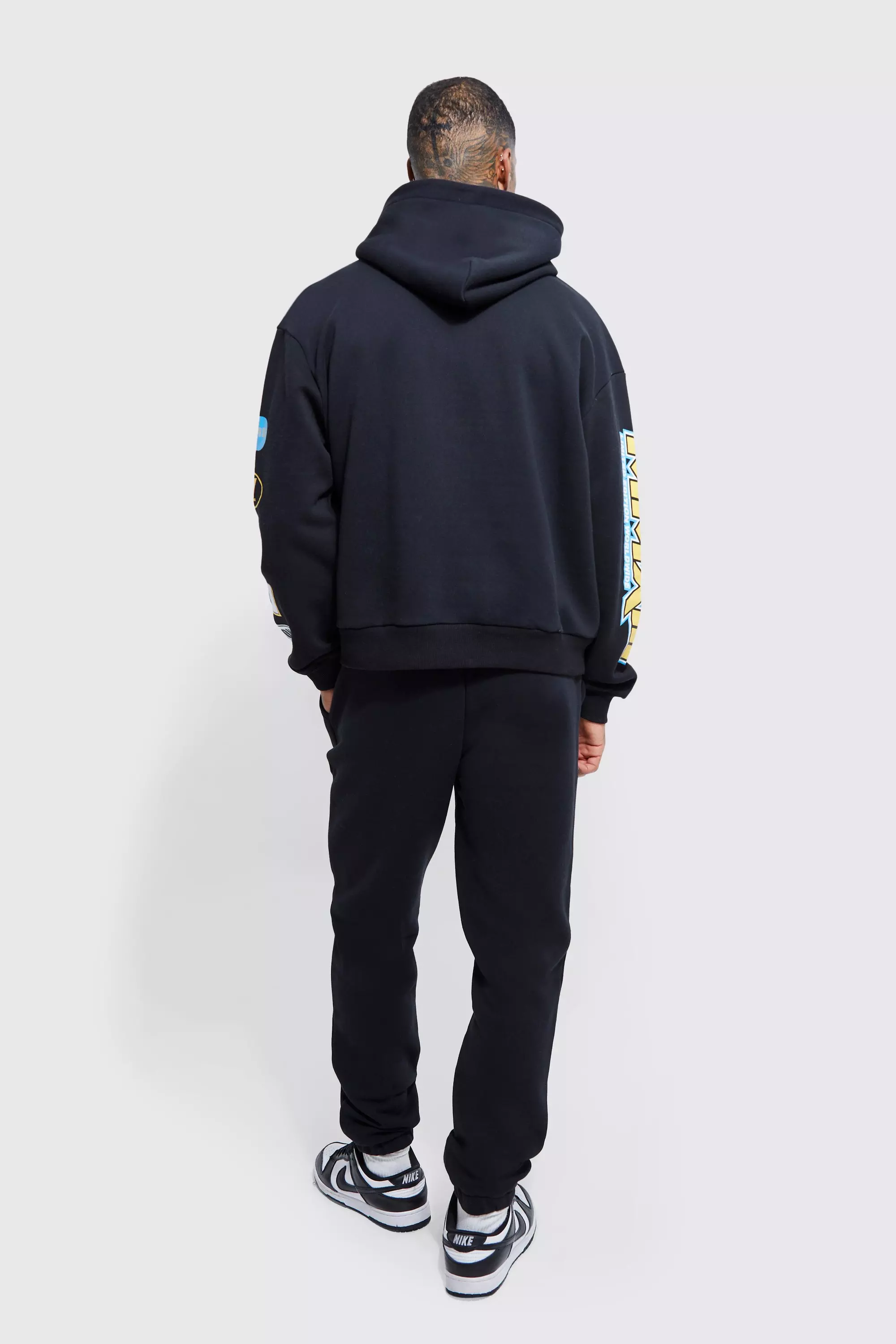 Oversized Boxy Moto Graphic Hooded Tracksuit | boohooMAN UK