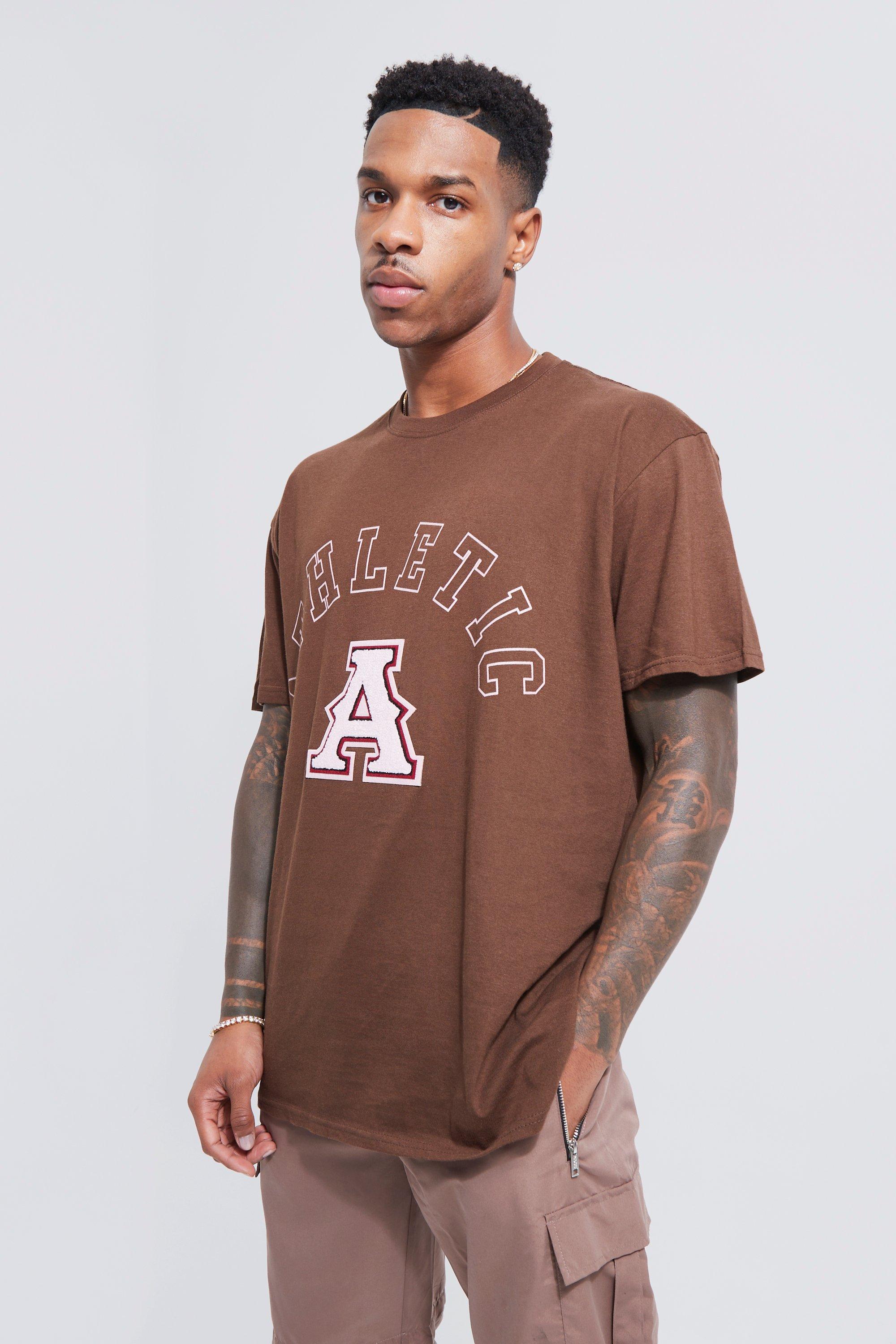 boohoo Mens Oversized La Varsity Graphic T-Shirt - Brown XS