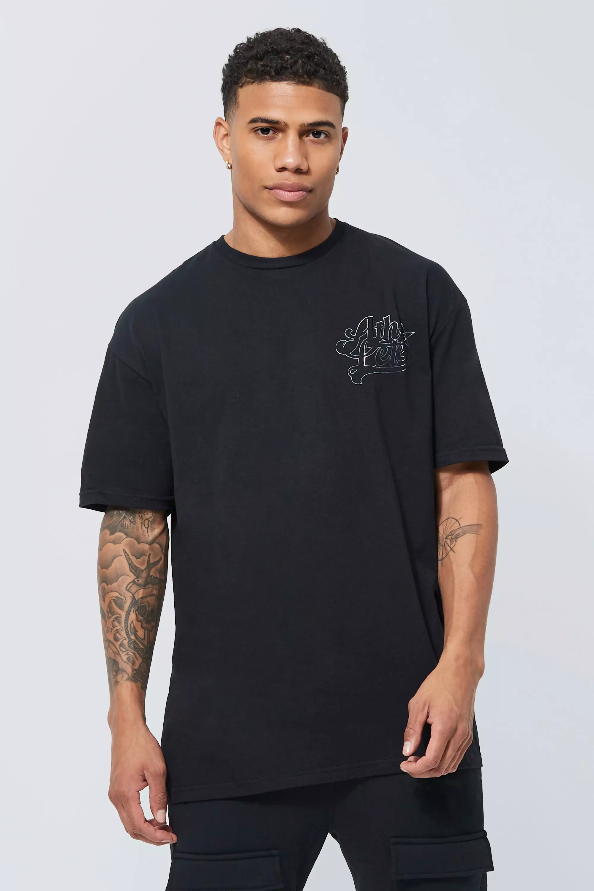 Black Oversized Varsity T-Shirt Met Folie Print alternatieve afbeelding