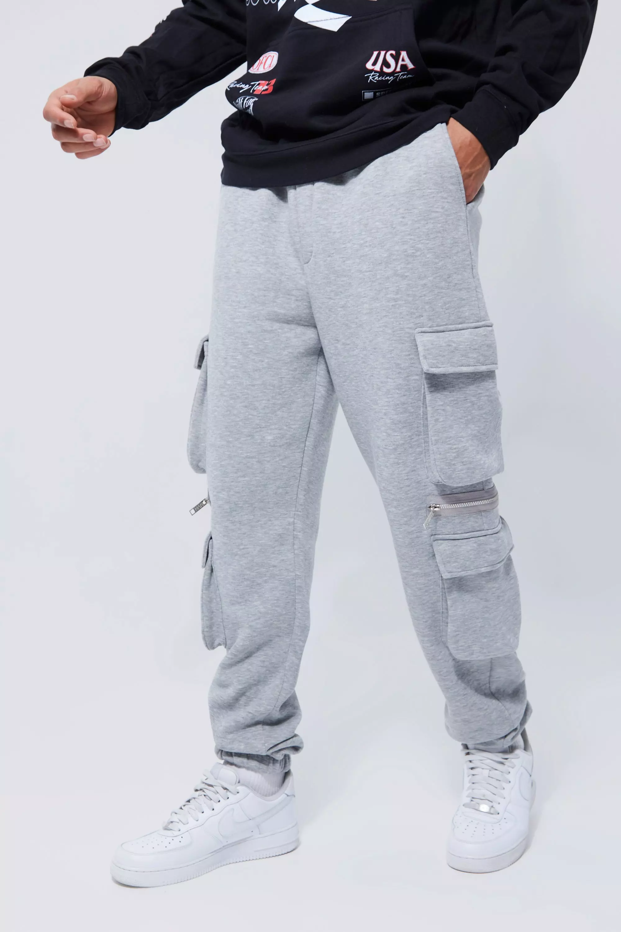 Grey Tall Jersey Cargo Jogger With Zip Detail
