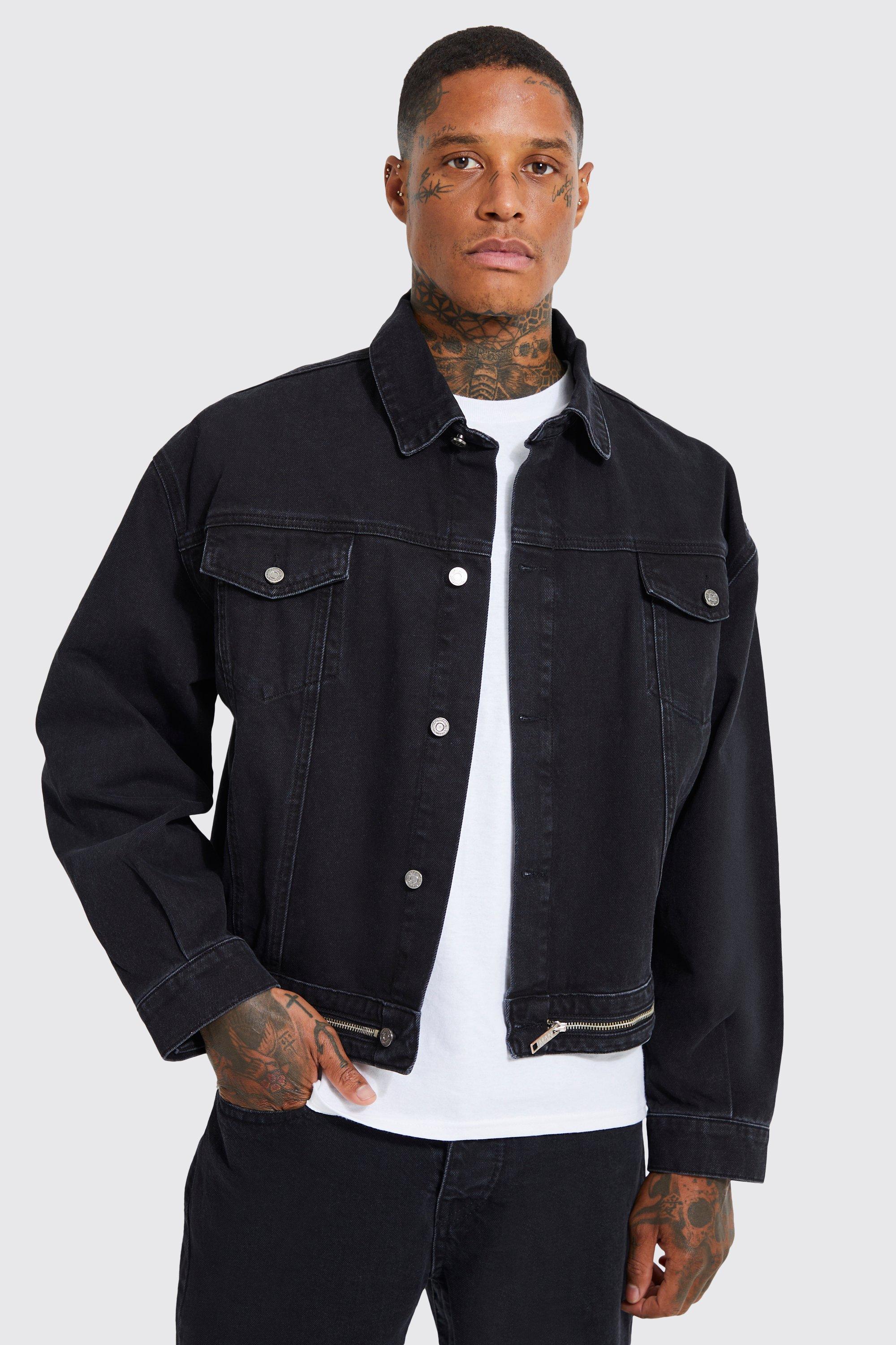 Boxy Denim Jacket With Zip Detail | boohooMAN USA