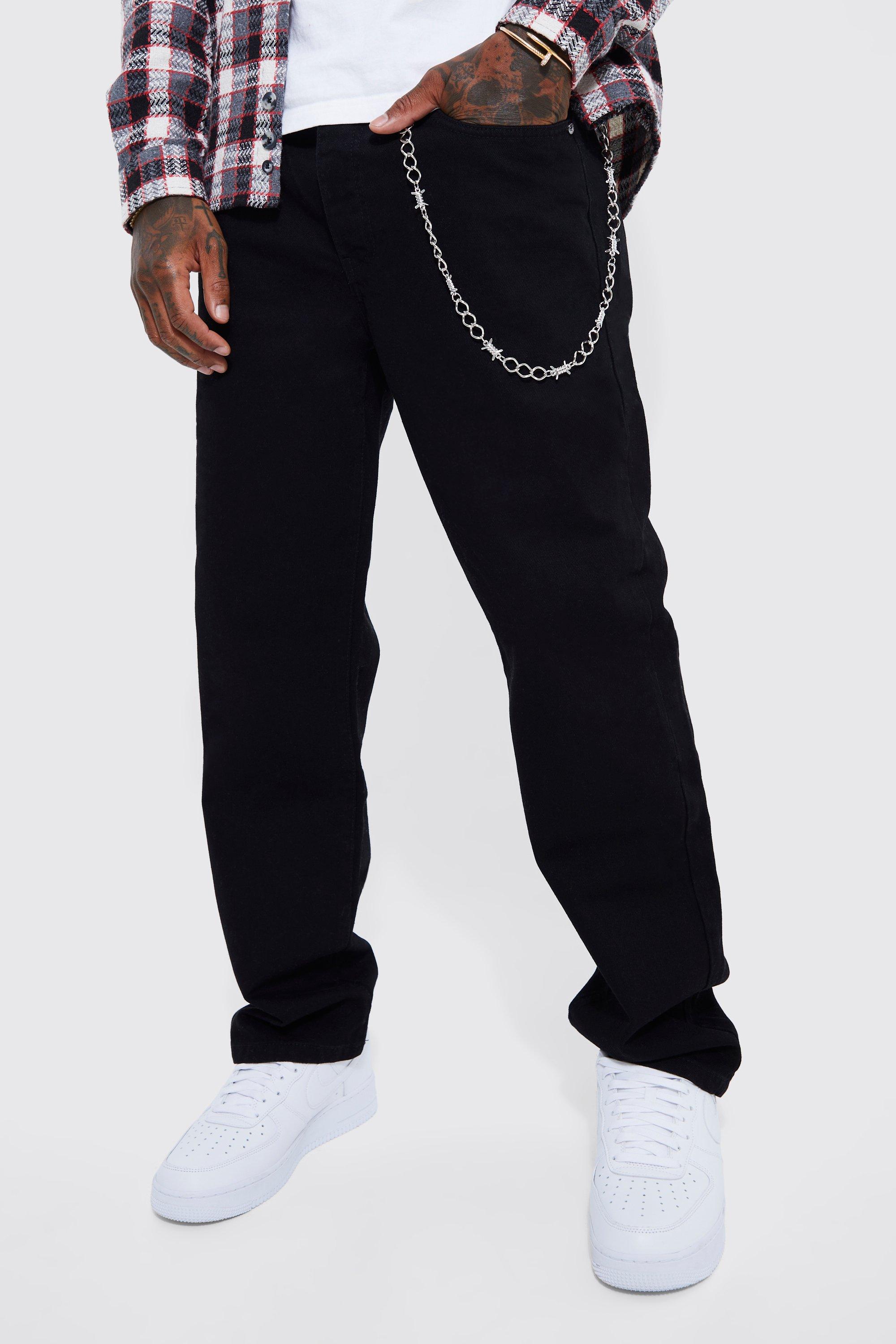 Relaxed Rigid Jeans With Chain