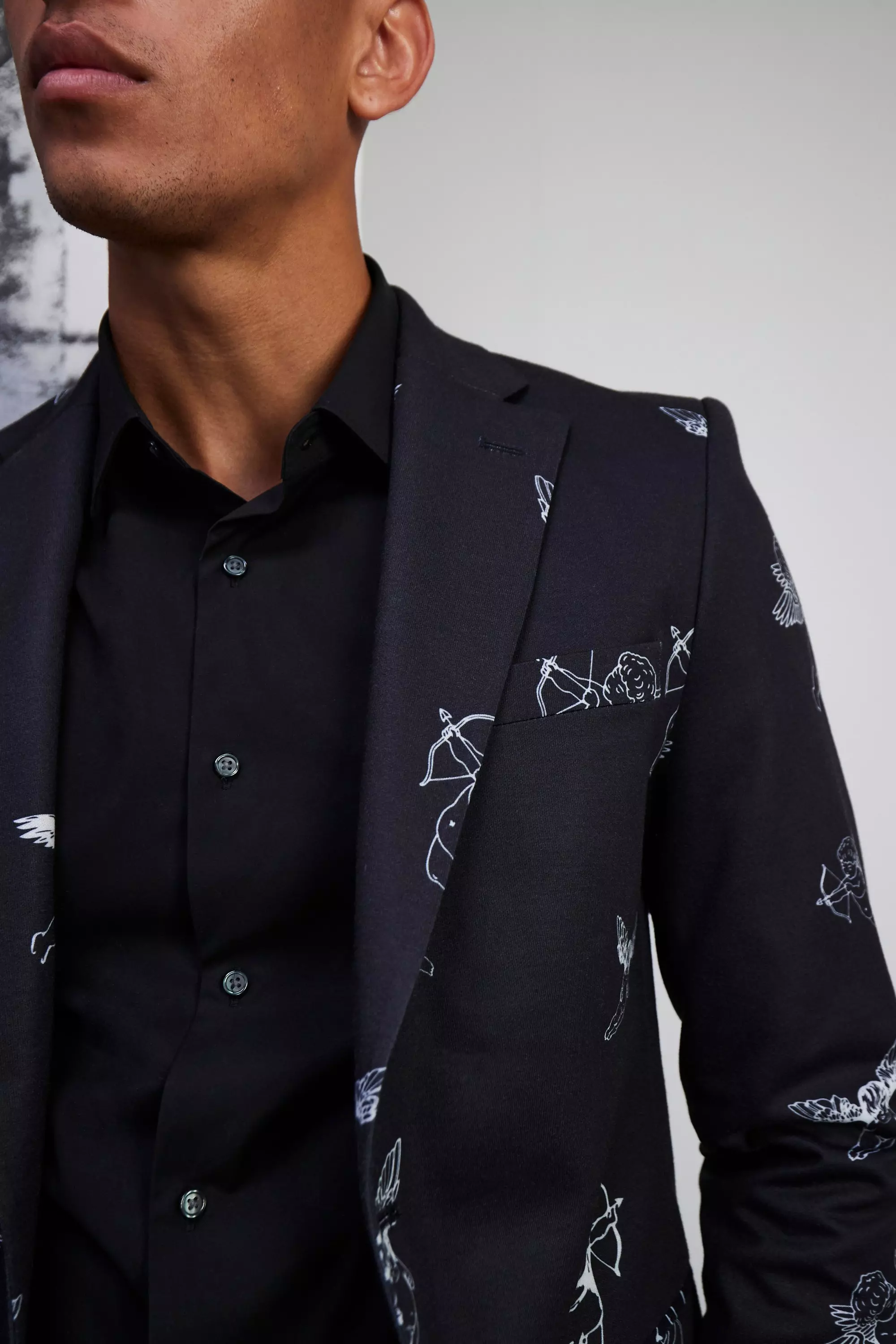 Single Breasted Slim Printed Suit Jacket boohooMAN AU