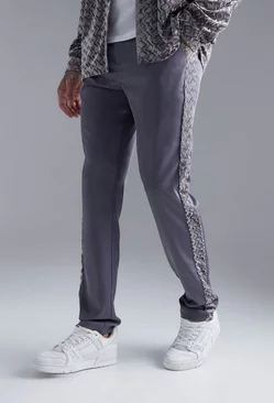 Straight Leg Velour Panel Pants Grey