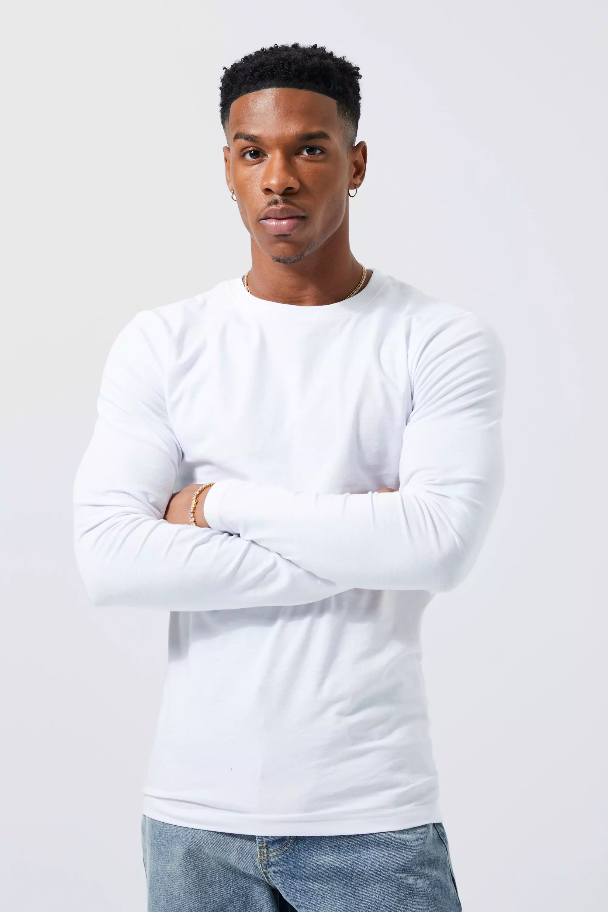 White Long Sleeve Muscle Fit T-shirt