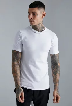 White Muscle Fit Crew Neck T-shirt