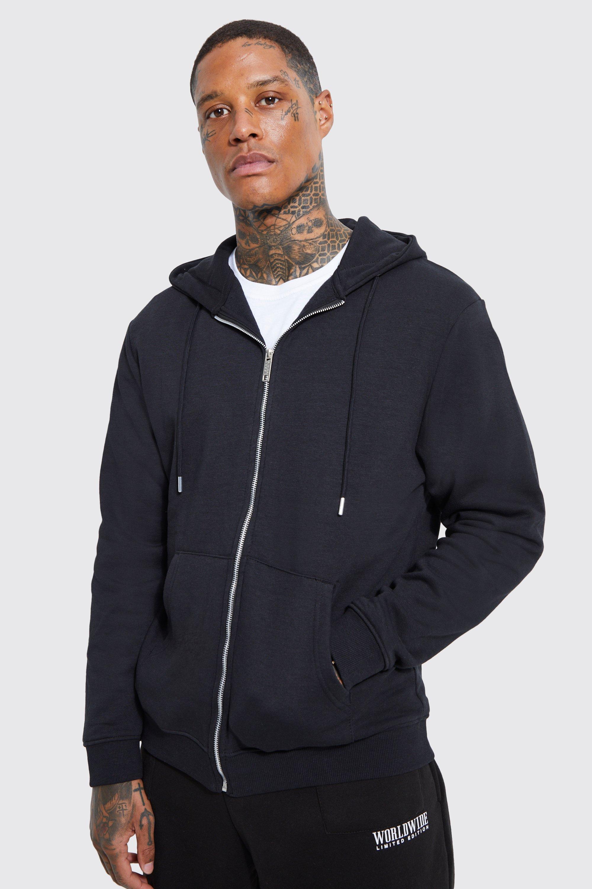 boohoo Mens Zip Through Hoodie - Black Xs