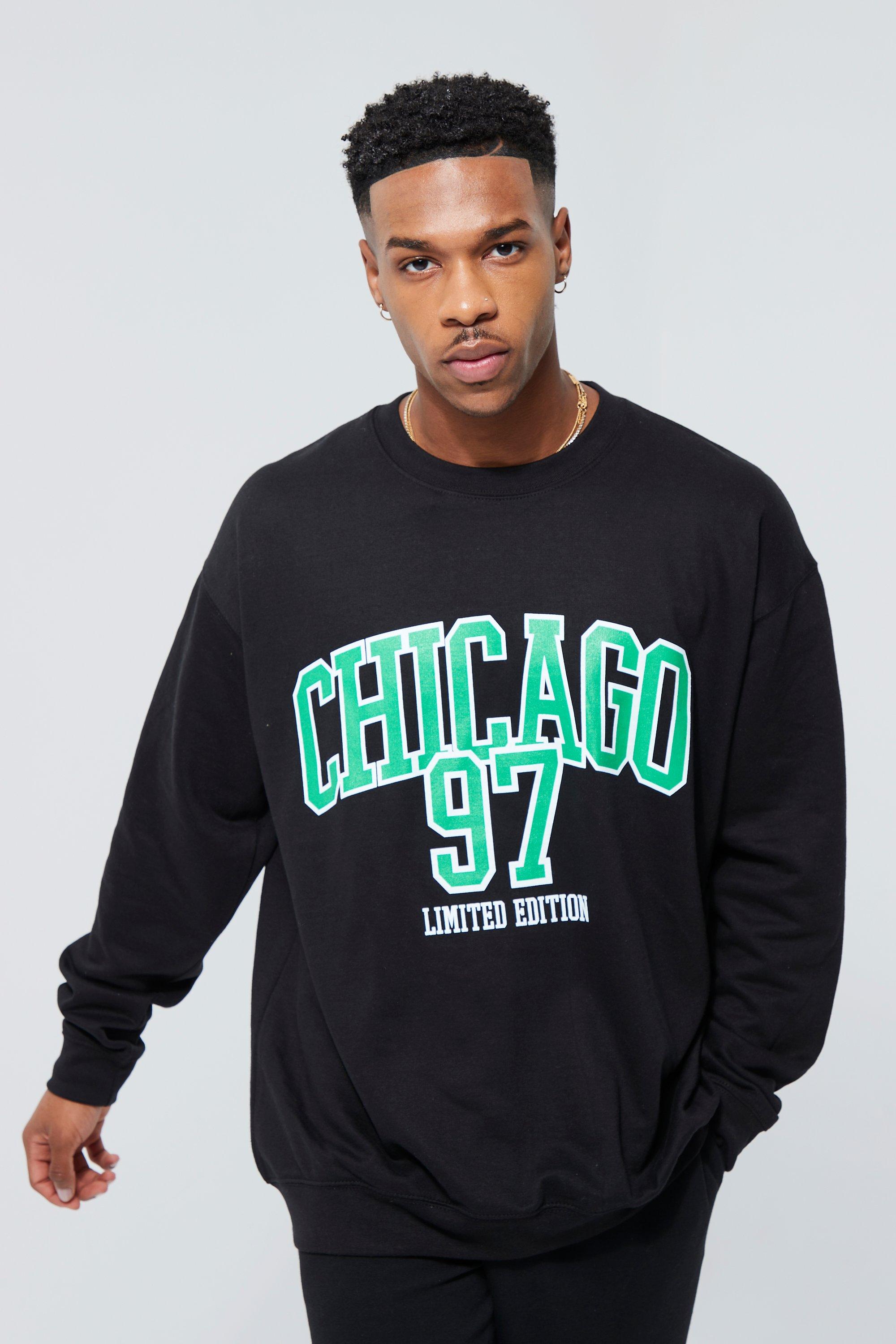 Black Chicago Slogan Oversized T Shirt, Tops