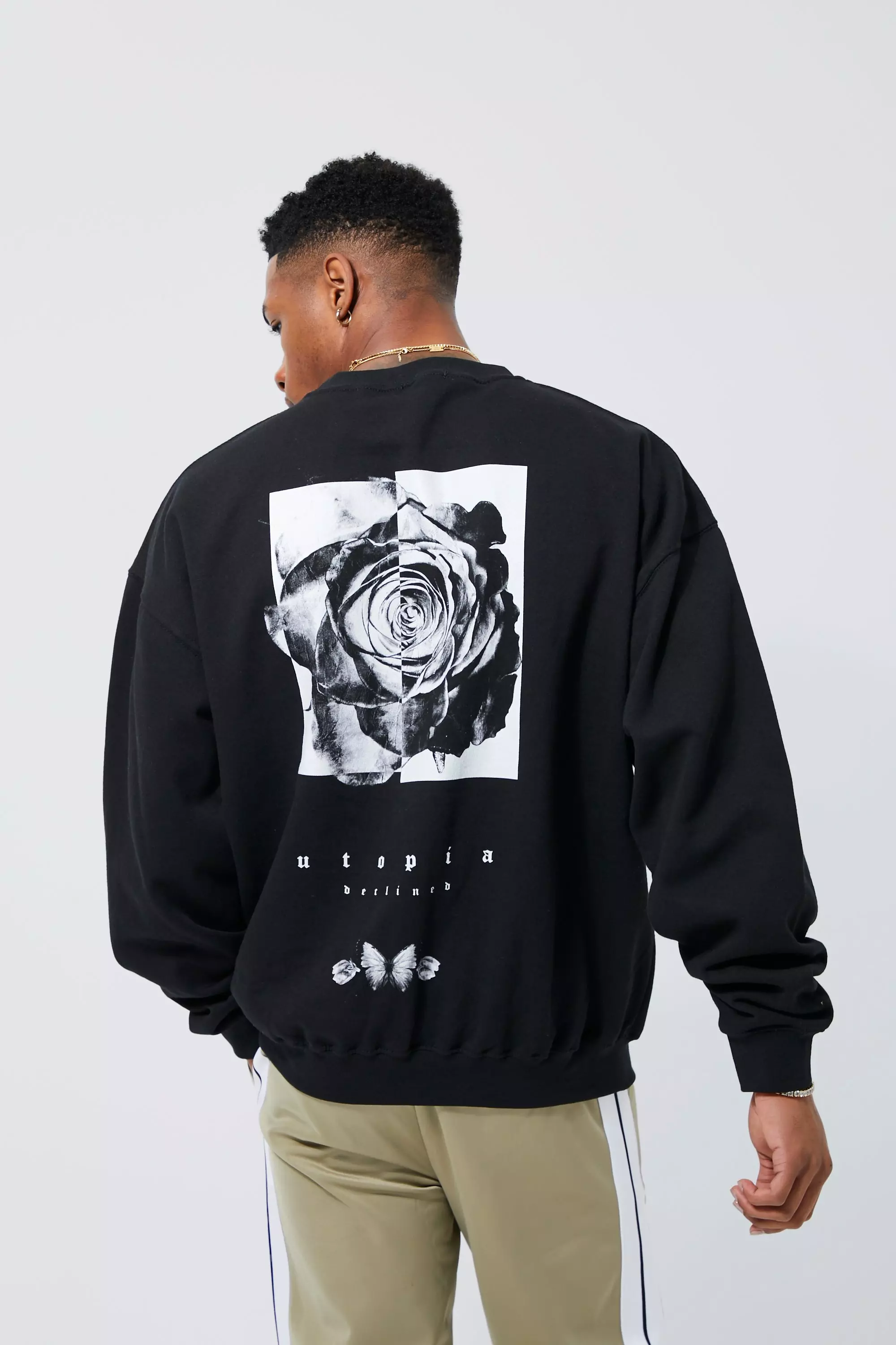 Oversized Floral Back Graphic Sweatshirt boohooMAN UK