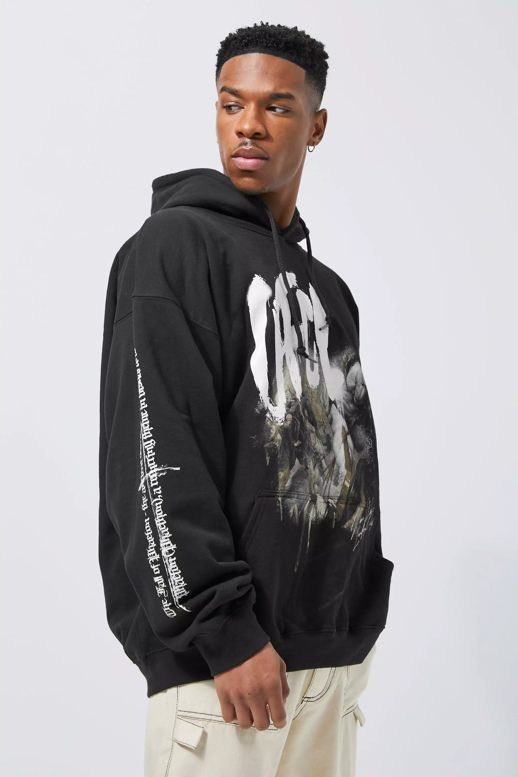 Oversized Renaissance Graphic Hoodie Black