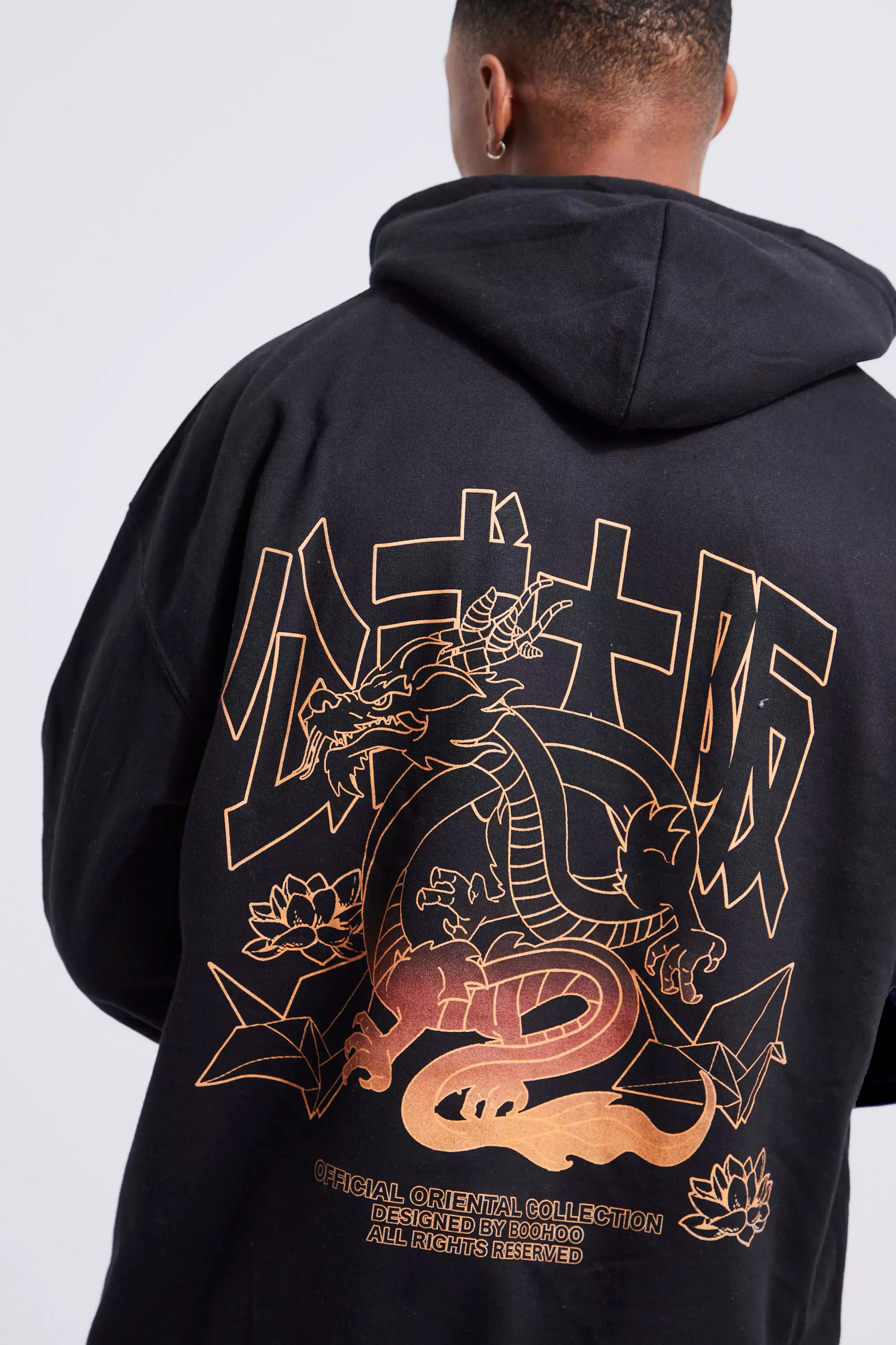 Oversized Dragon Print Hoodie boohooMAN UK