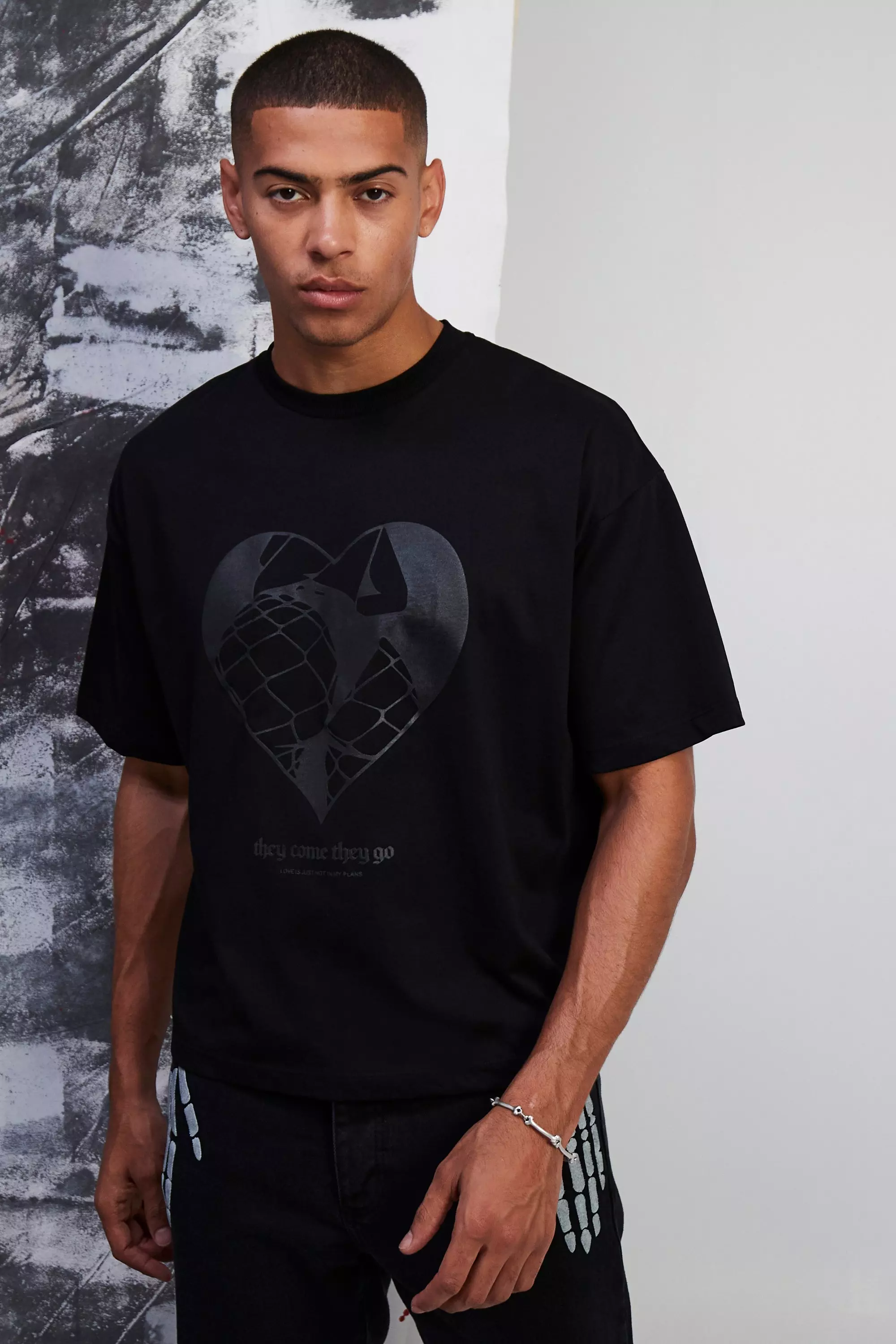 Black Boxy Oversized Premium Silicone Print T-shirt alternative image