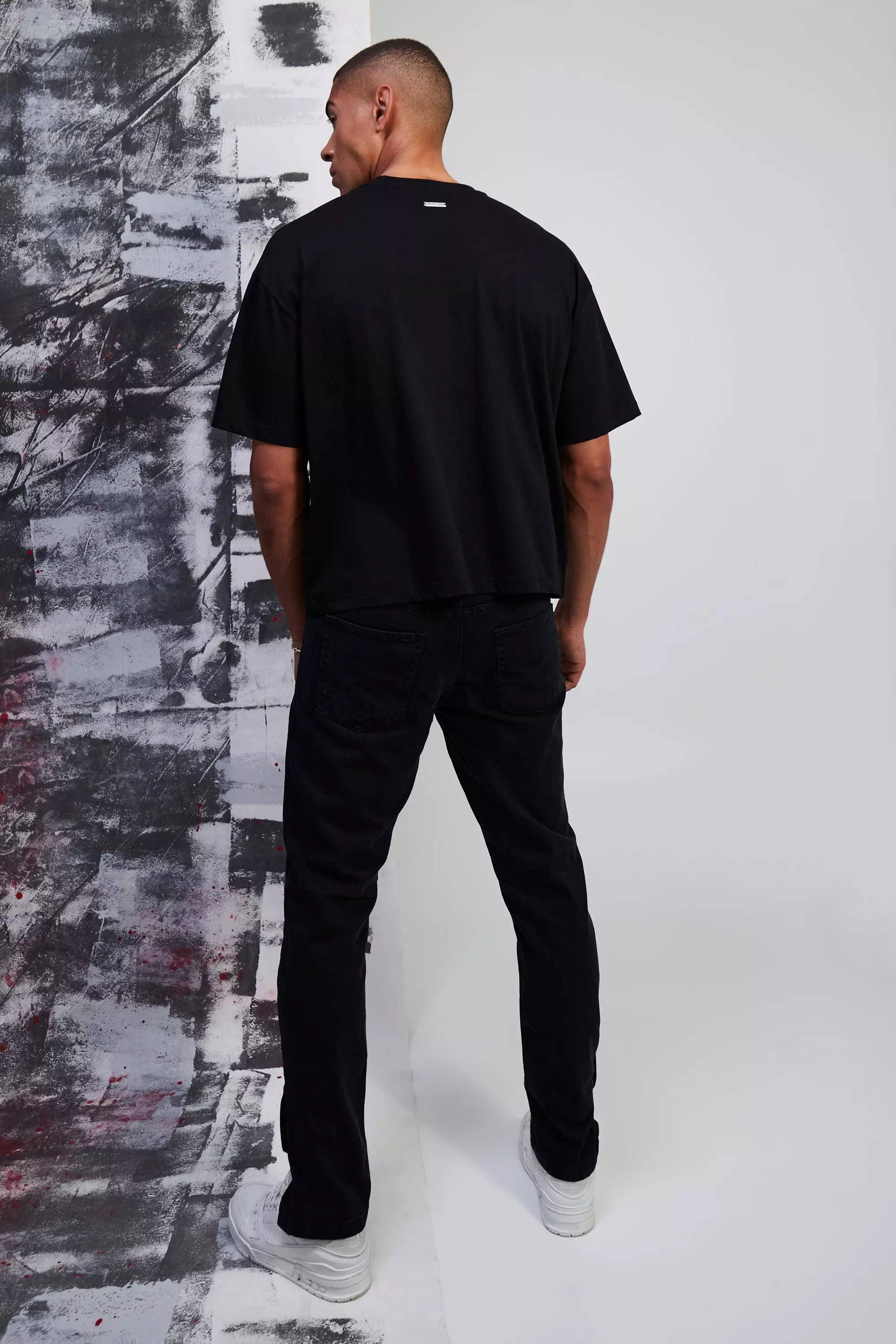 Black Boxy Oversized Premium Silicone Print T-shirt alternative image