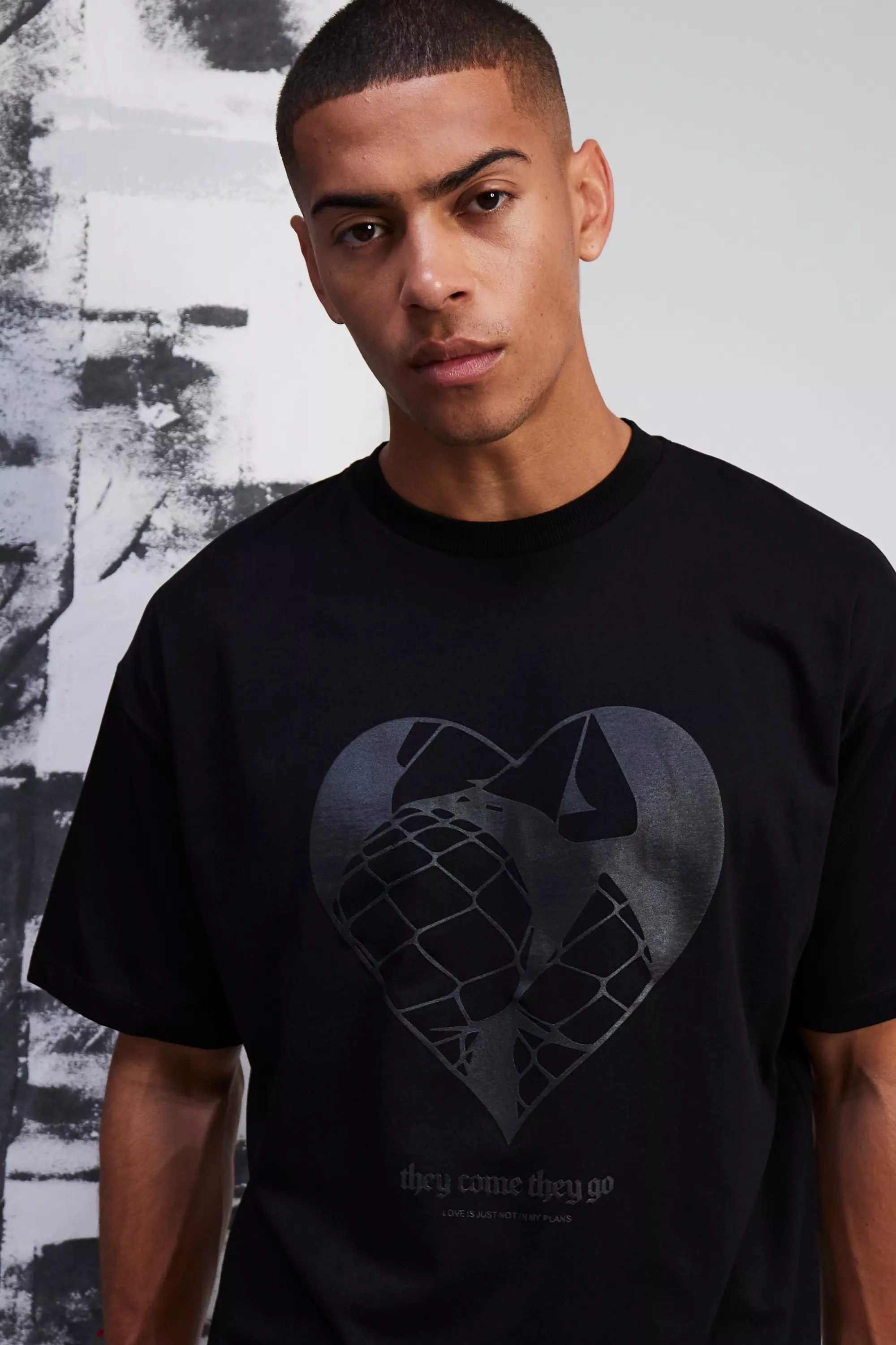 Black Boxy Oversized Premium Silicone Print T-shirt alternative image