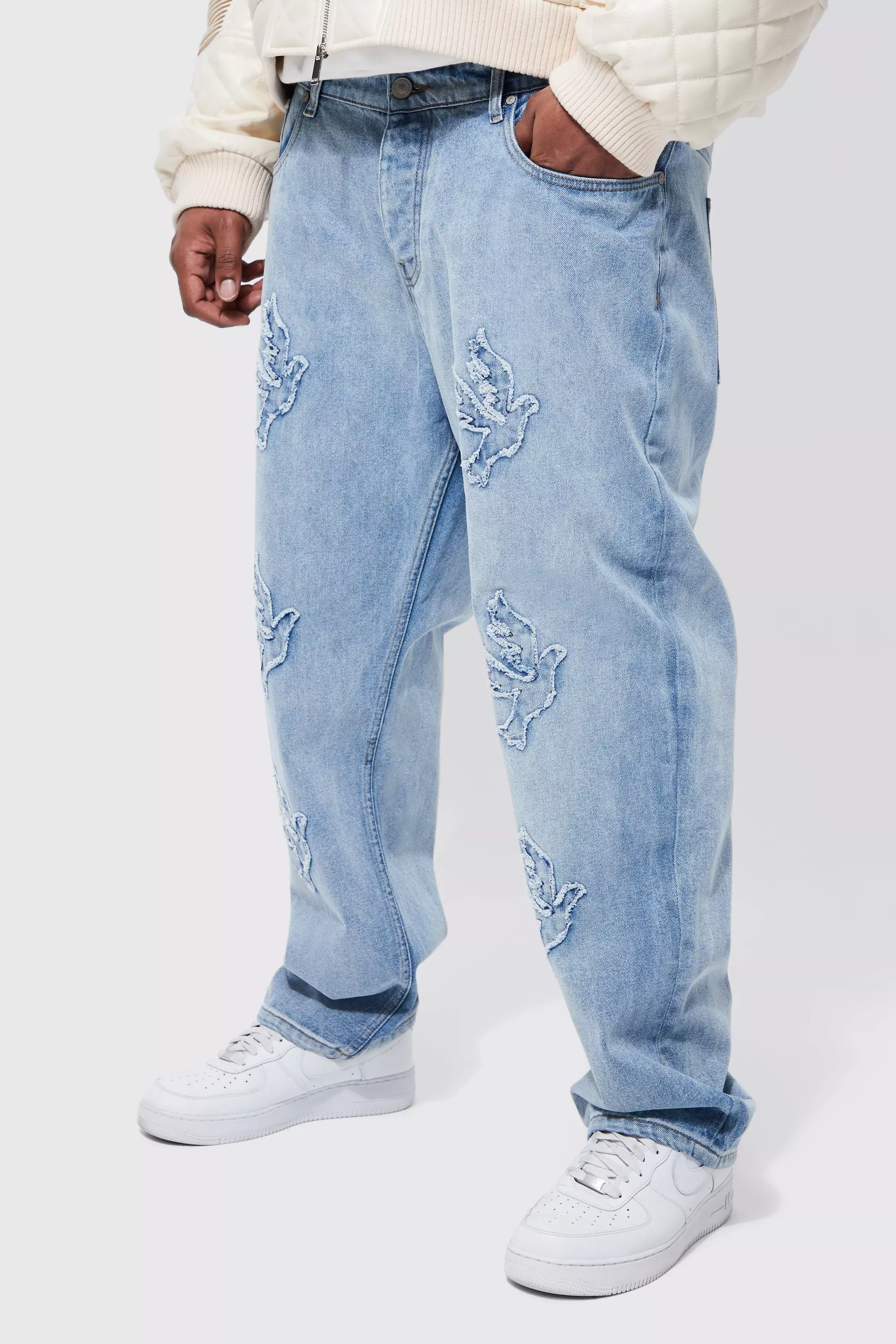 Blue Plus Straight Leg Dove Applique Jean