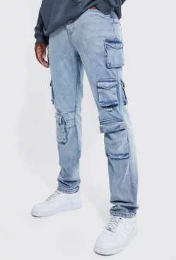 Blue Tall Straight Leg Multi Pocket Cargo Jean