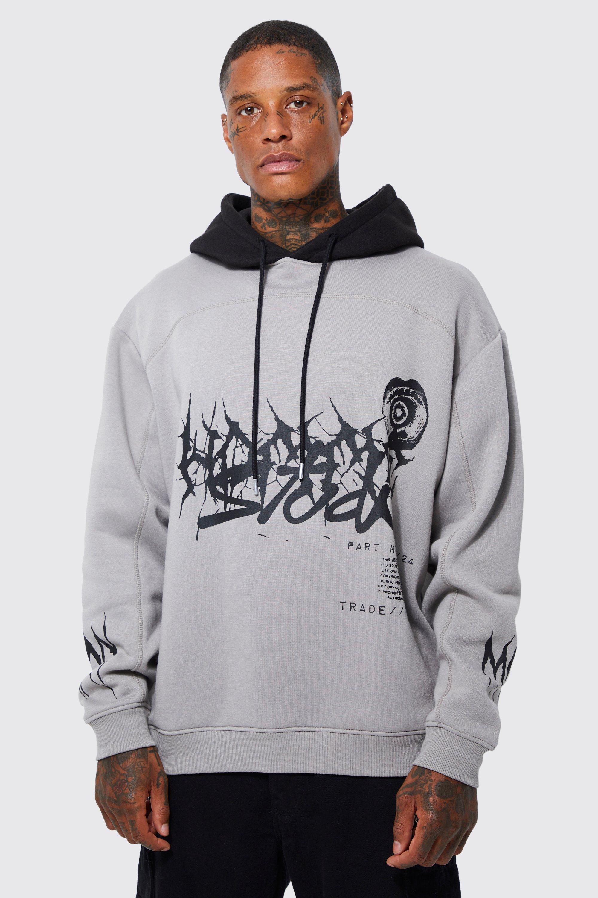 Grey Worldwide Graphic Oversized Hoodie, Tops