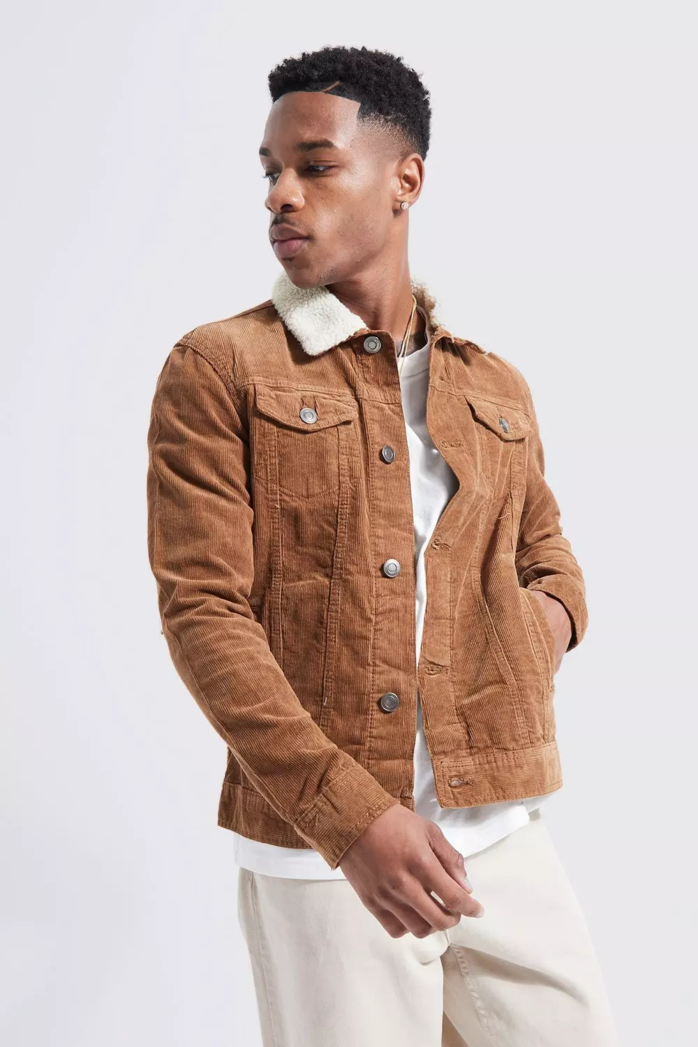 Corduroy Jacket With Borg Collar boohooMAN IE