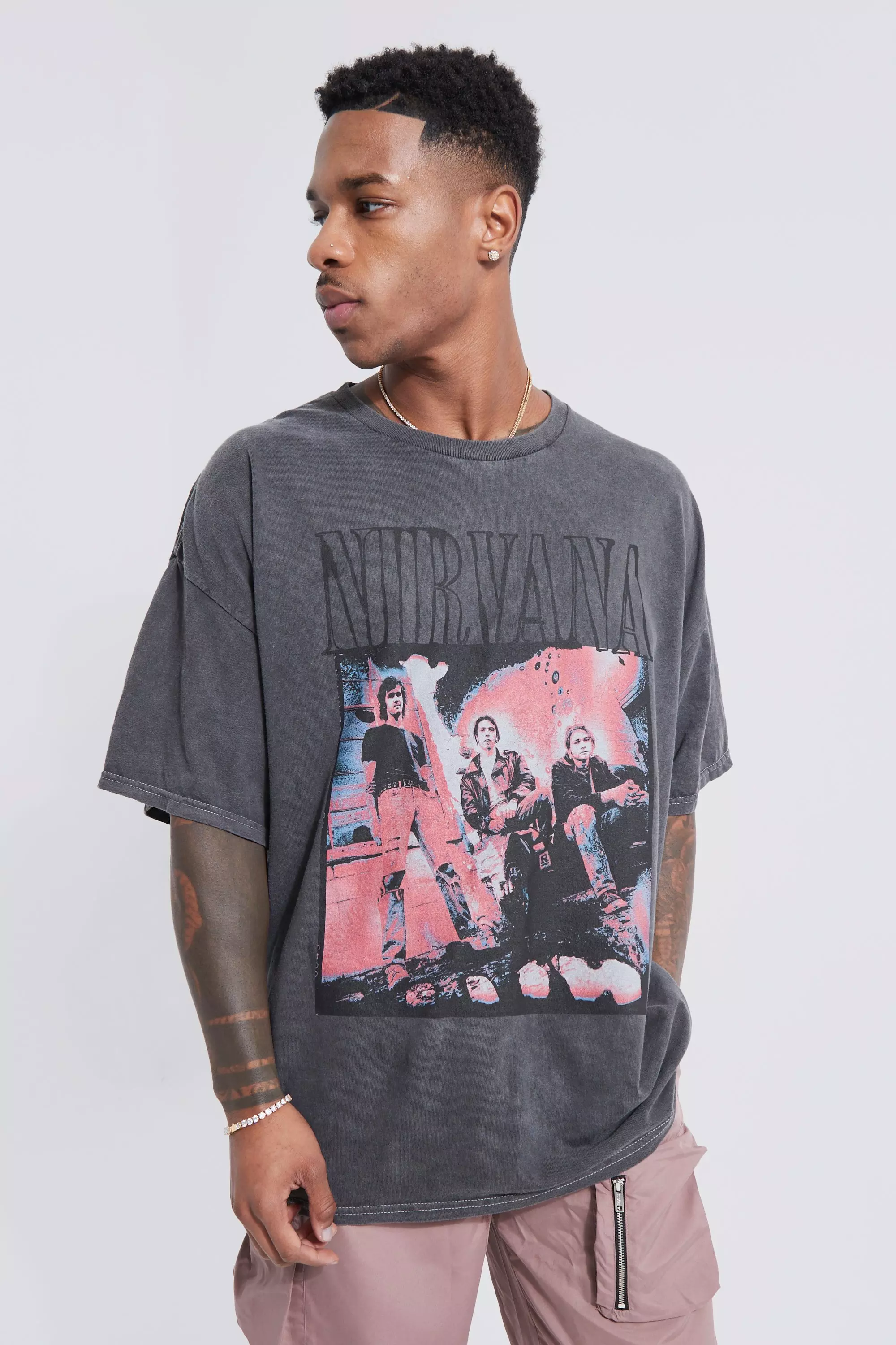 Oversized Nirvana Overdye License T-shirt Charcoal