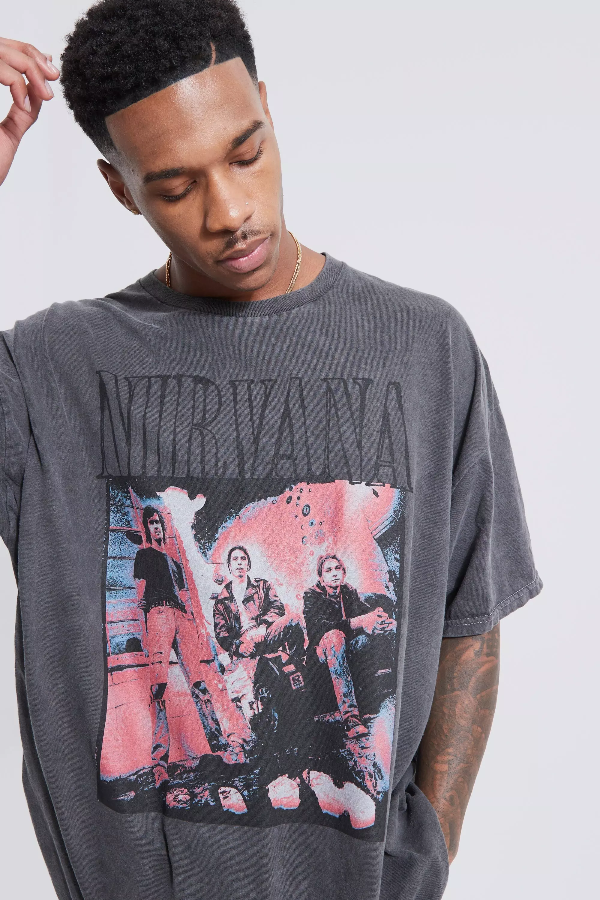 Charcoal Regular Fit Washed Nirvana Overdye License T-shirt alternative image