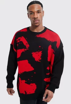Red Oversized Multi Portrait Knitted Sweater