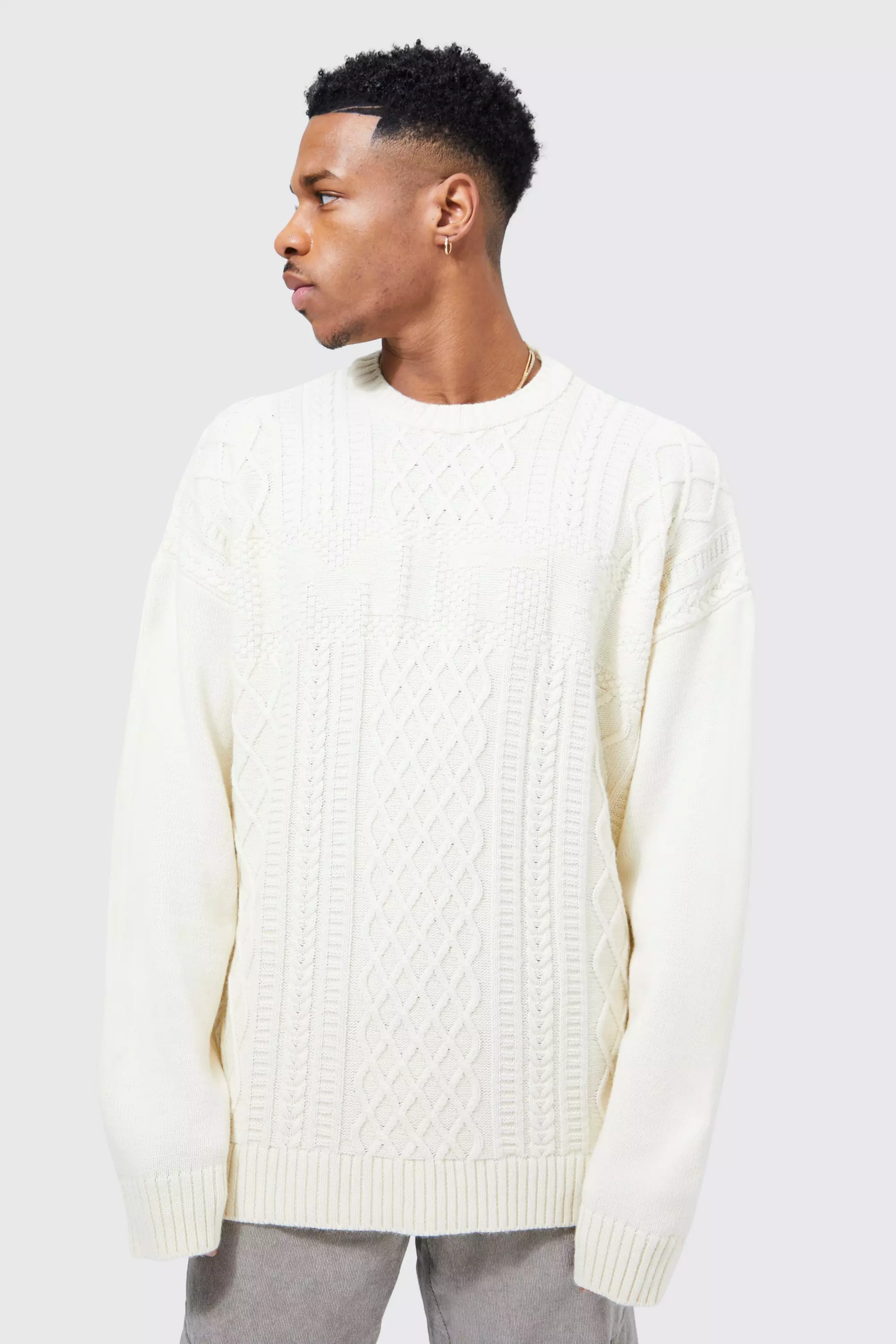 Limited Cable Oversized Knitted Jumper boohooMAN IE