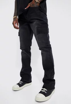 Black Slim Rigid Flare Cargo Jeans