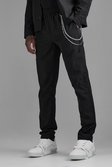 Black Smart Cargo Skinny Jogger Trouser With Chain