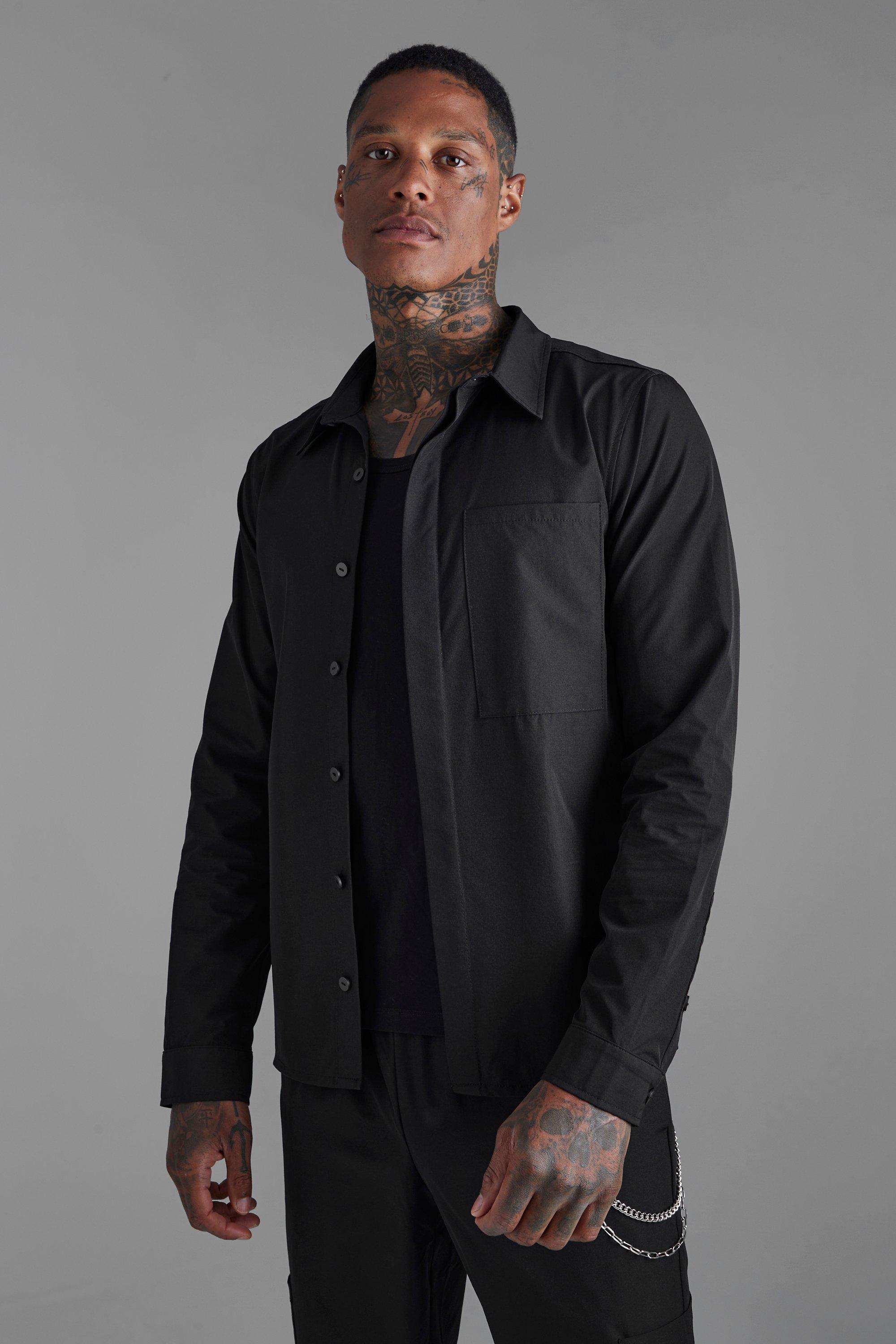 Black Concealed Placket Smart Harrington