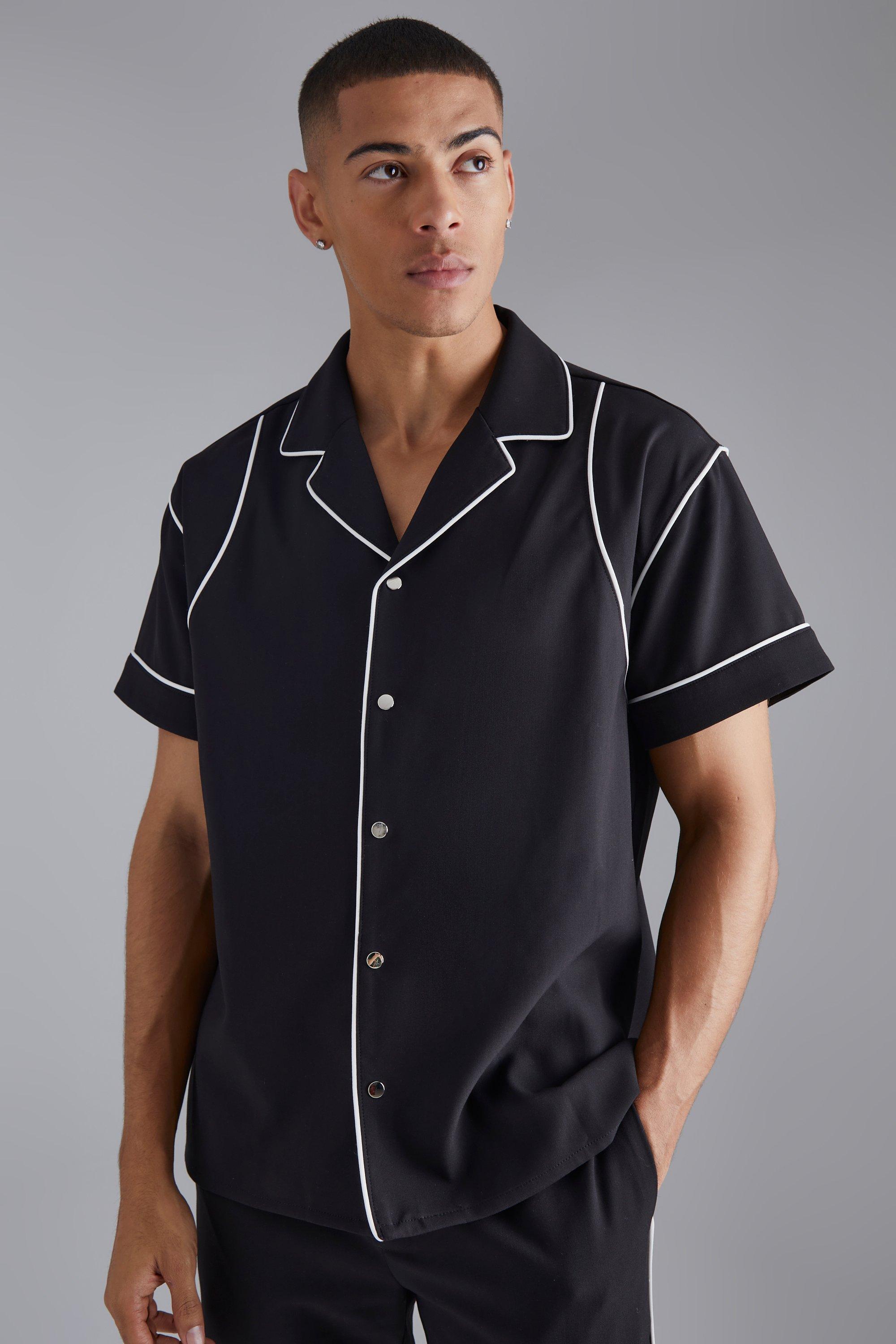 Black Boxy Western Piping Shirt