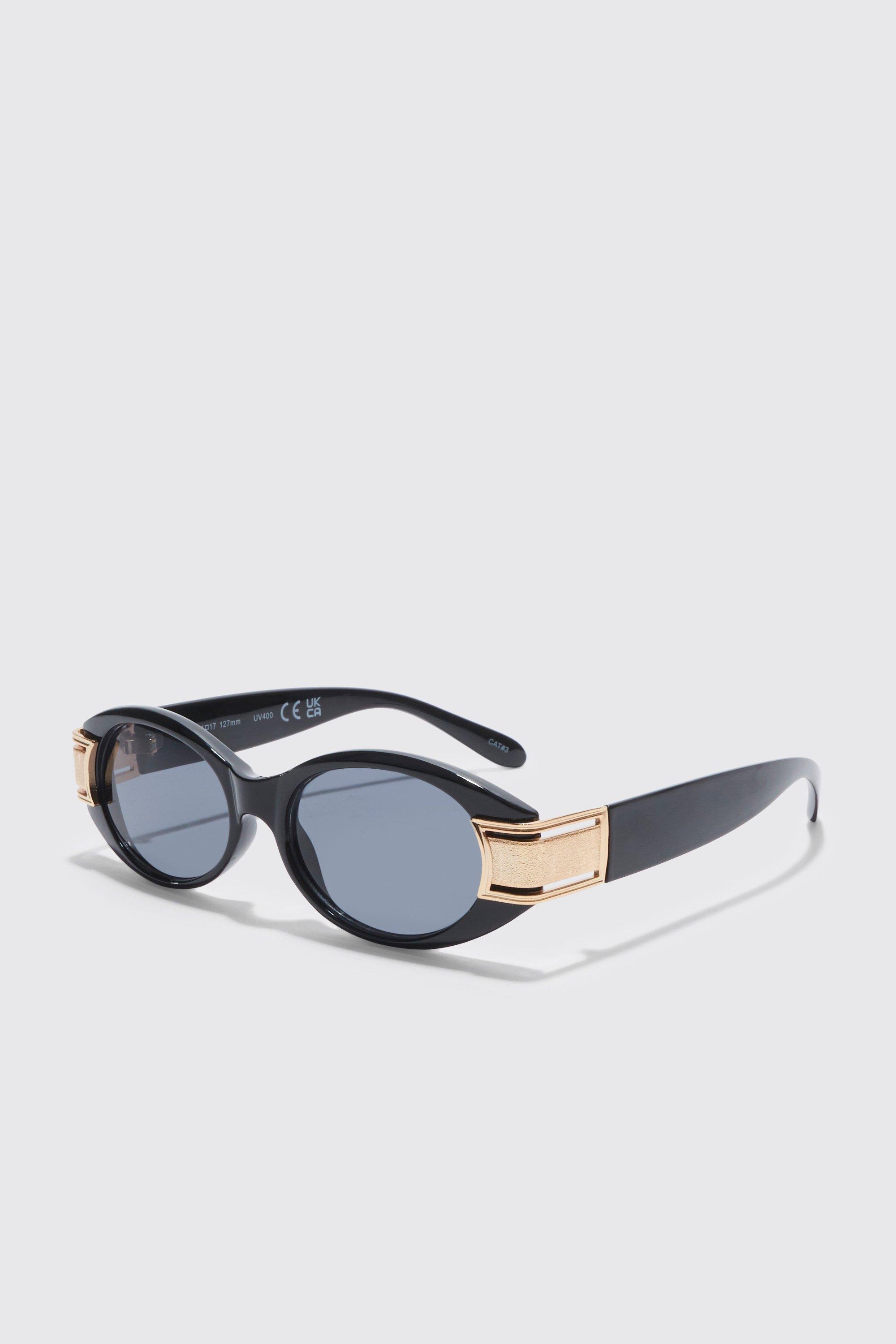 Narrow Oval Hinge Detail Sunglasses | boohooMAN UK