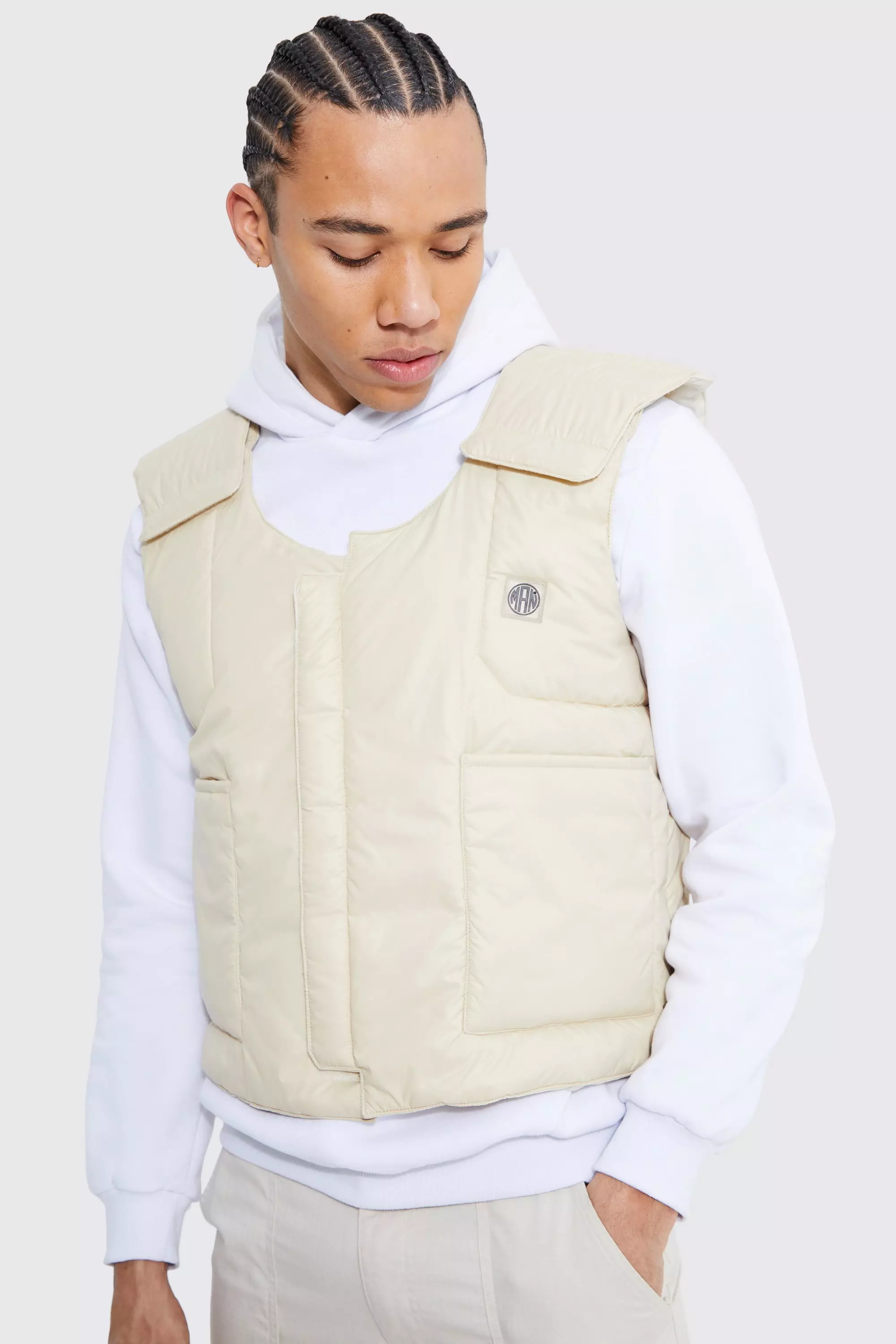 Tall Padded Vest With Concealed Placket Stone