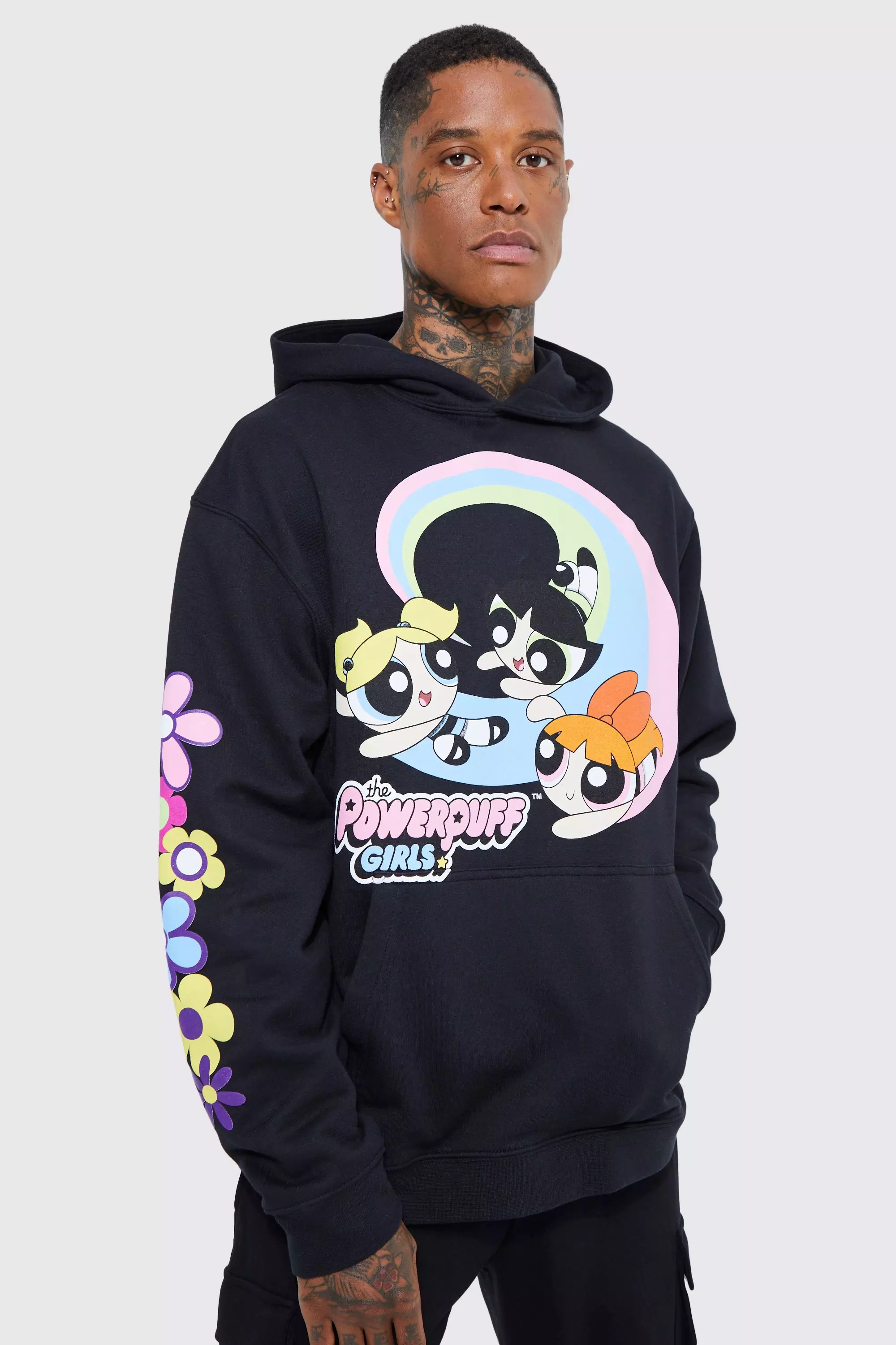 Oversized Powerpuff Girls License Hoodie Black