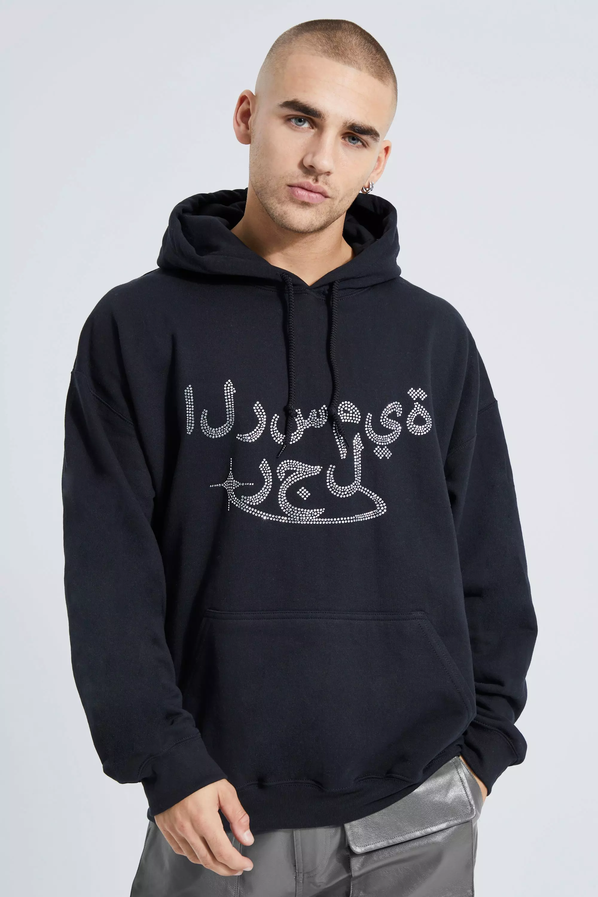 Oversized Official Rhinestone Graphic Hoodie boohooMAN