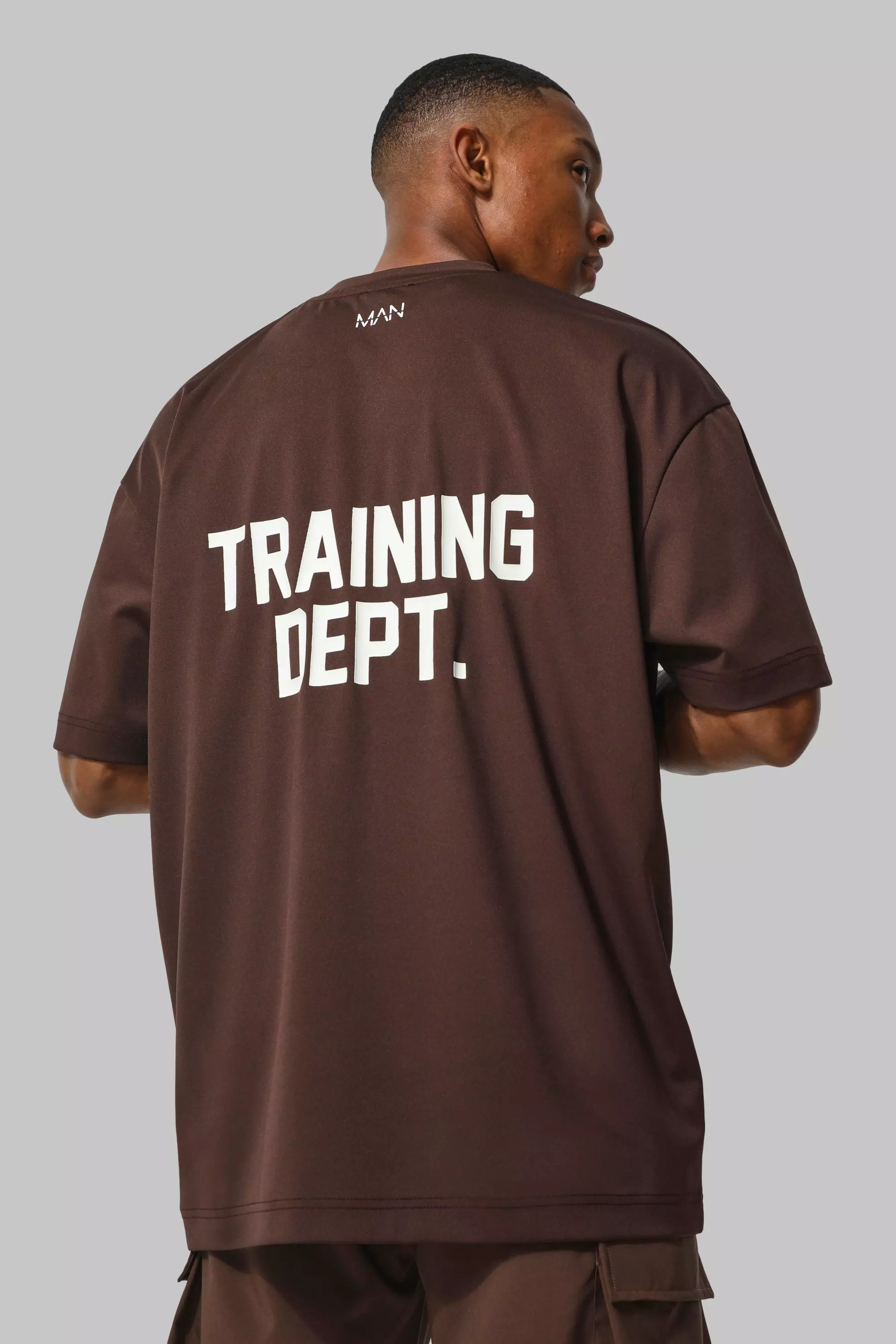 Chocolate Brown Man Active Training Dept Performance Oversized T Shirt