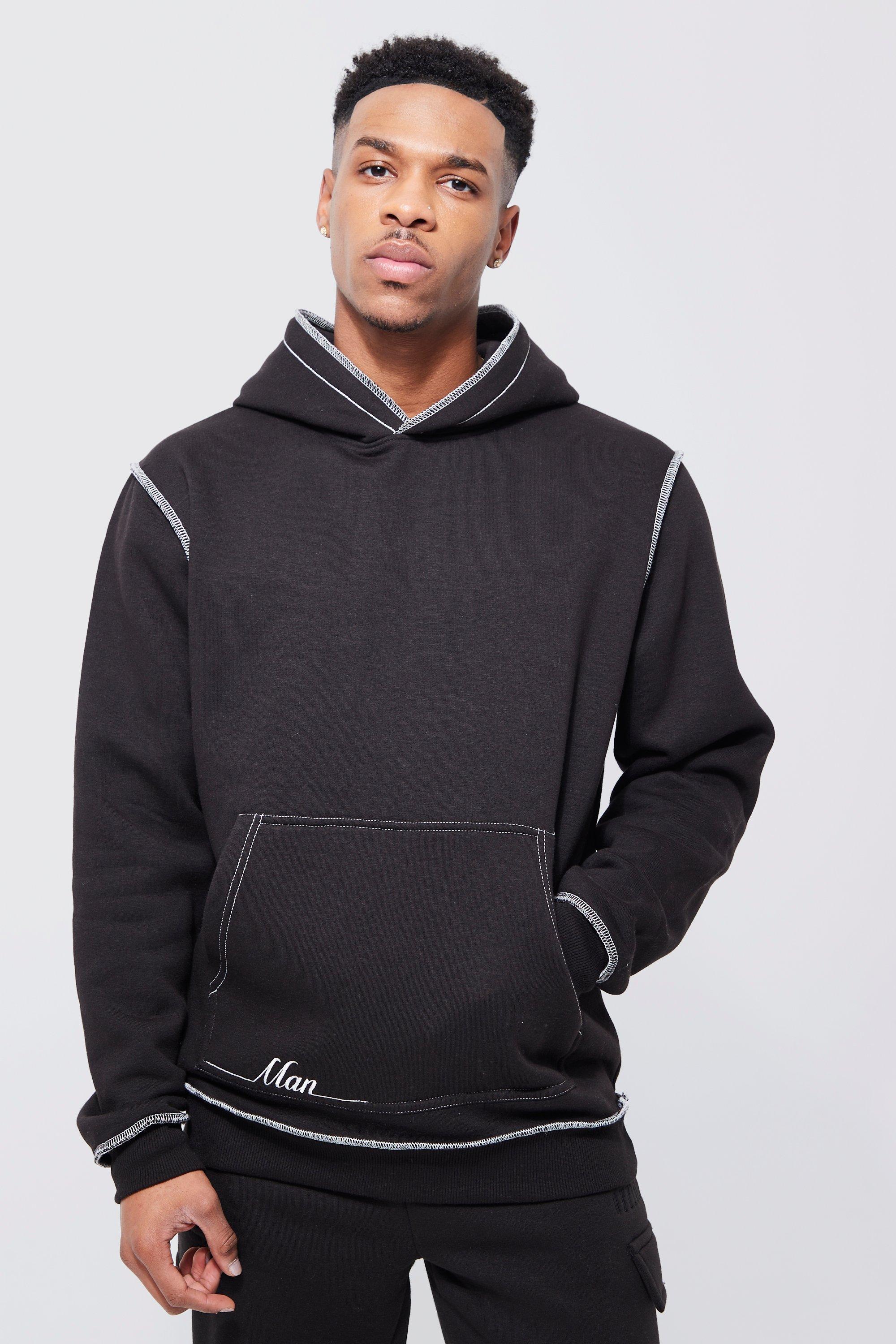 Boohooman hoodie with man embroidery 2024 in black