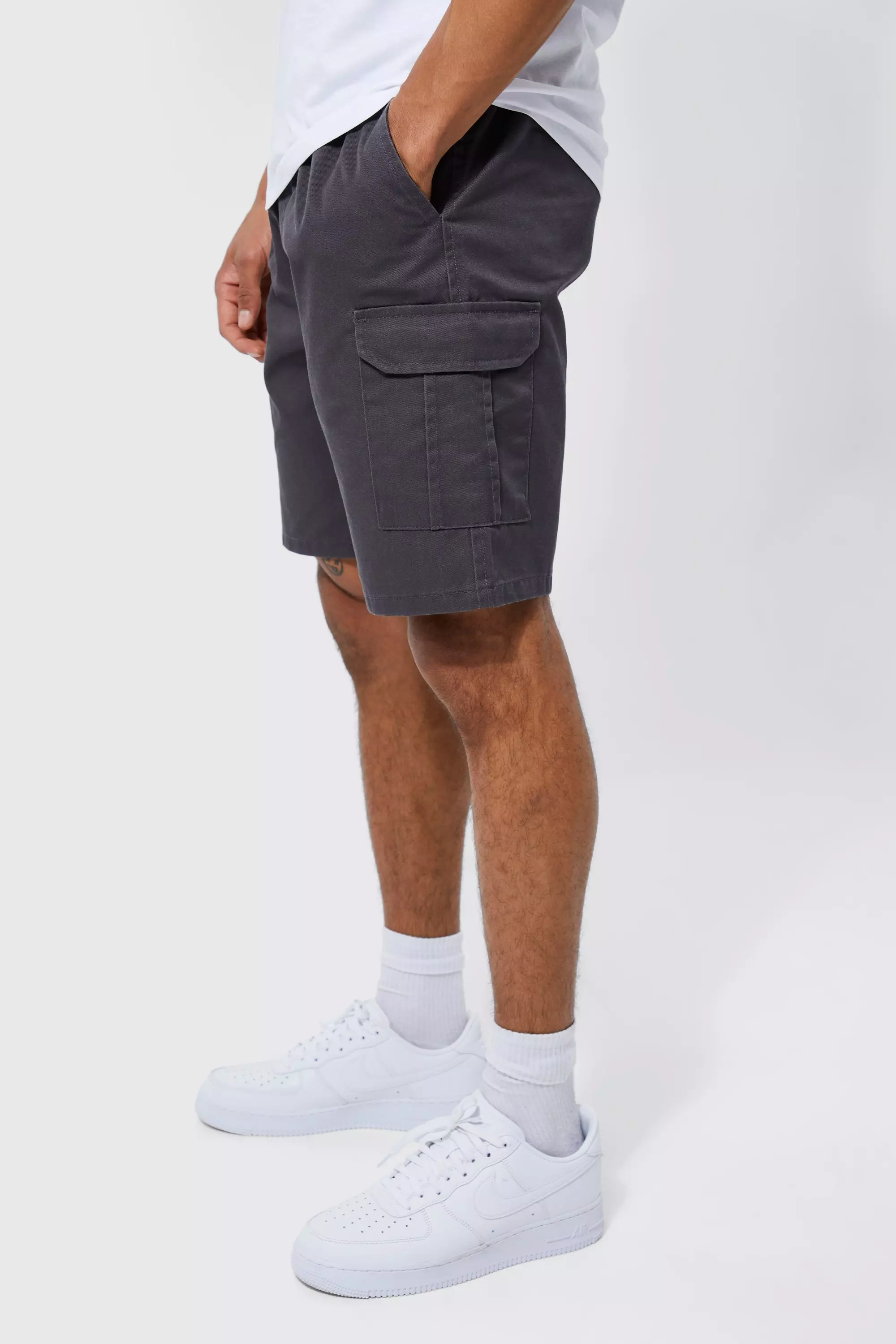 Relaxed Elasticated Waist Cargo Short Charcoal